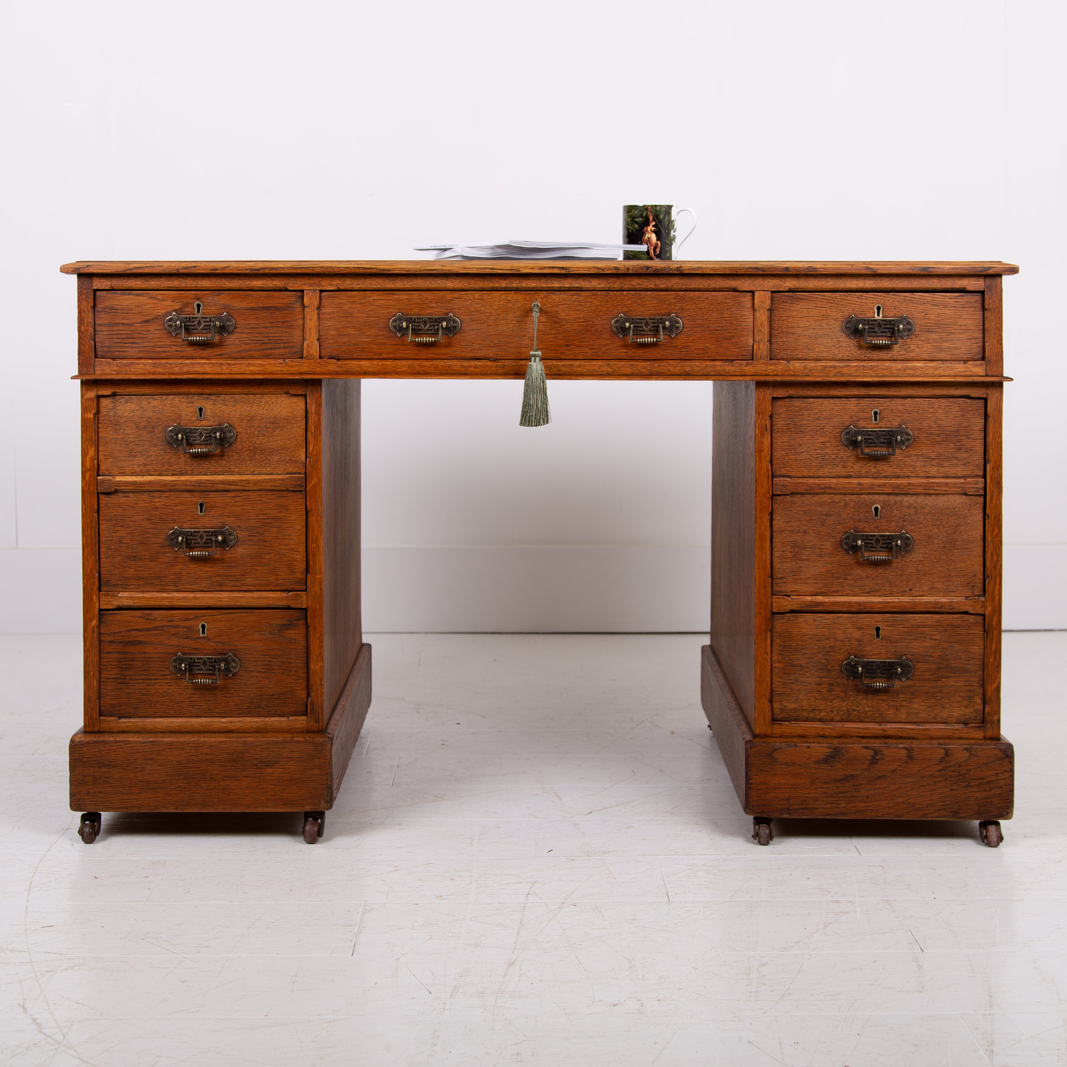Delightful Antique Victorian Oak Twin Pedestal Desk C1880