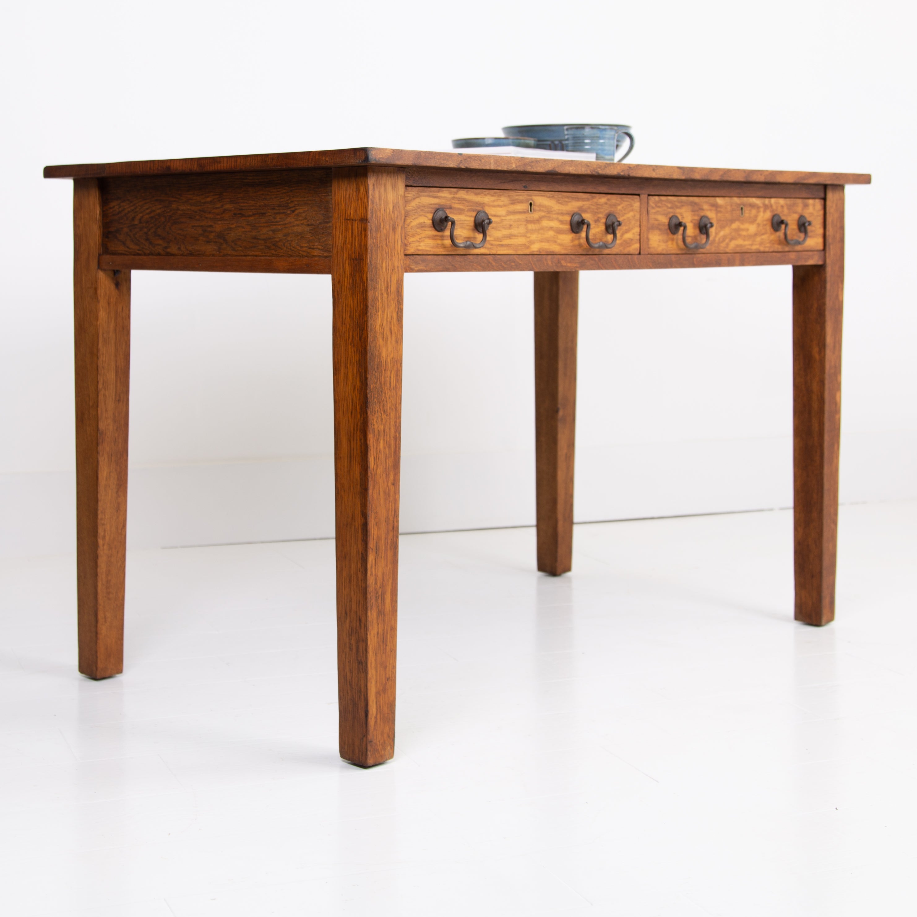 English Golden Oak 2 Drawer Desk C1930