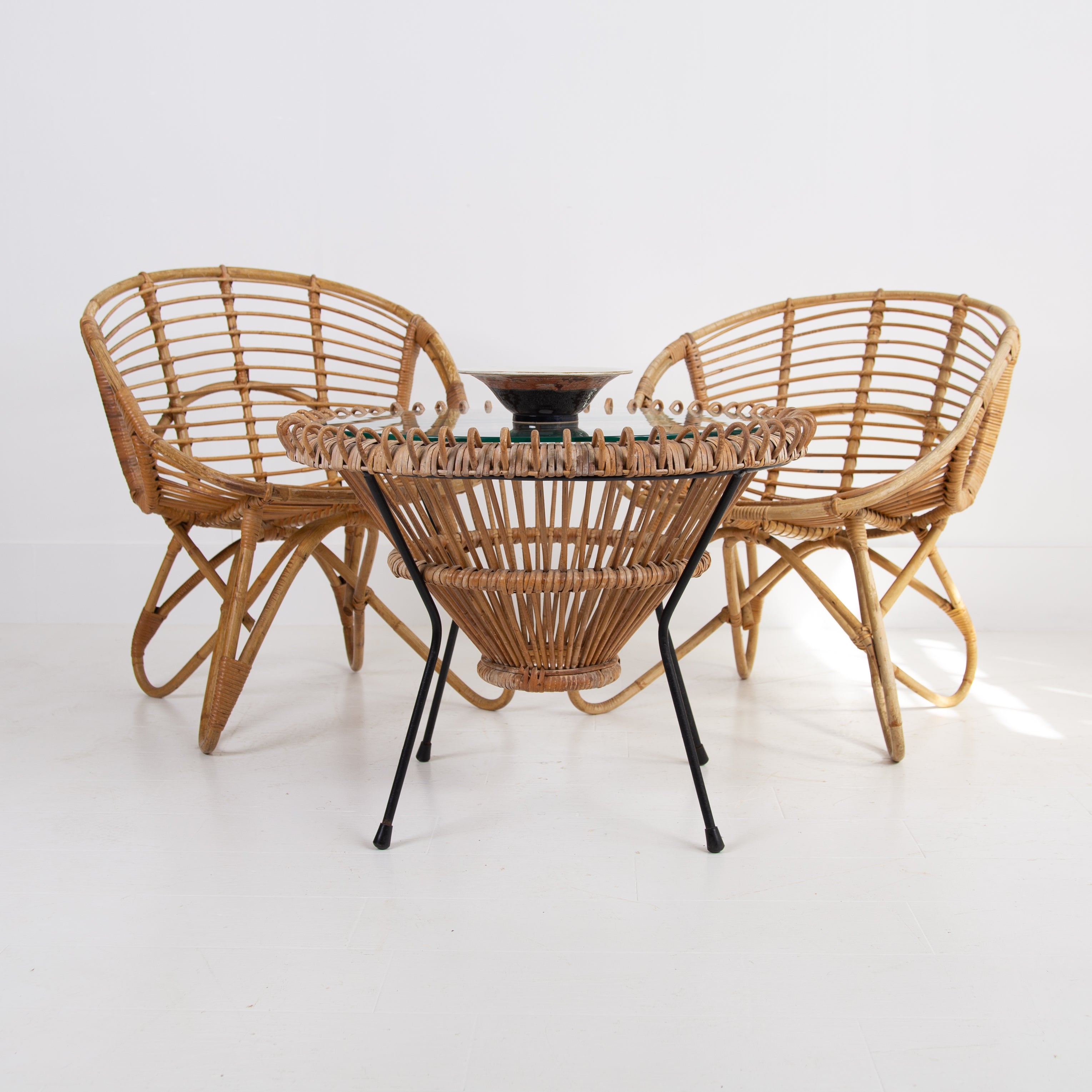 Mid Century Vintage Franco Albini Bamboo Table and 2 Chairs