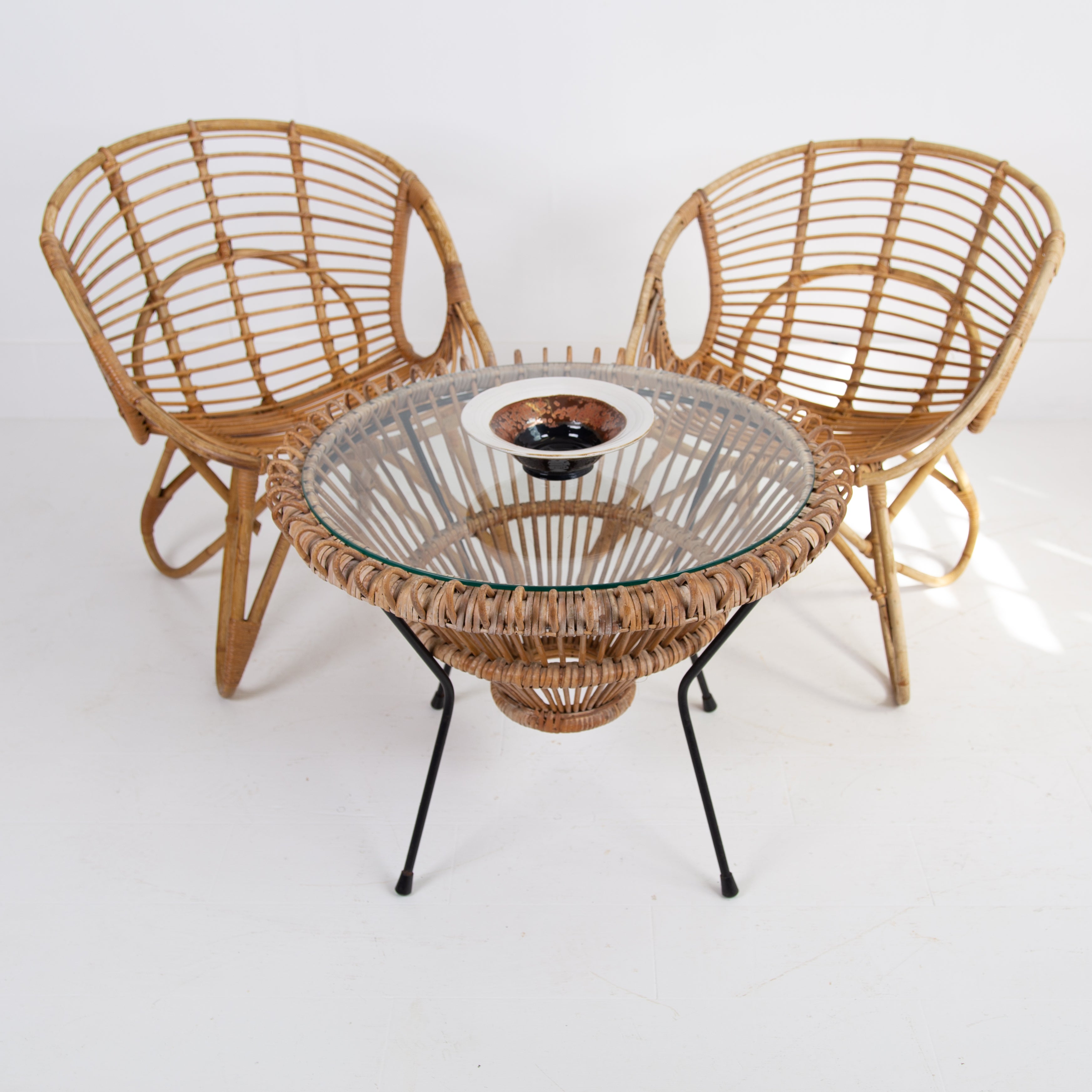 Mid Century Vintage Franco Albini Bamboo Table and 2 Chairs