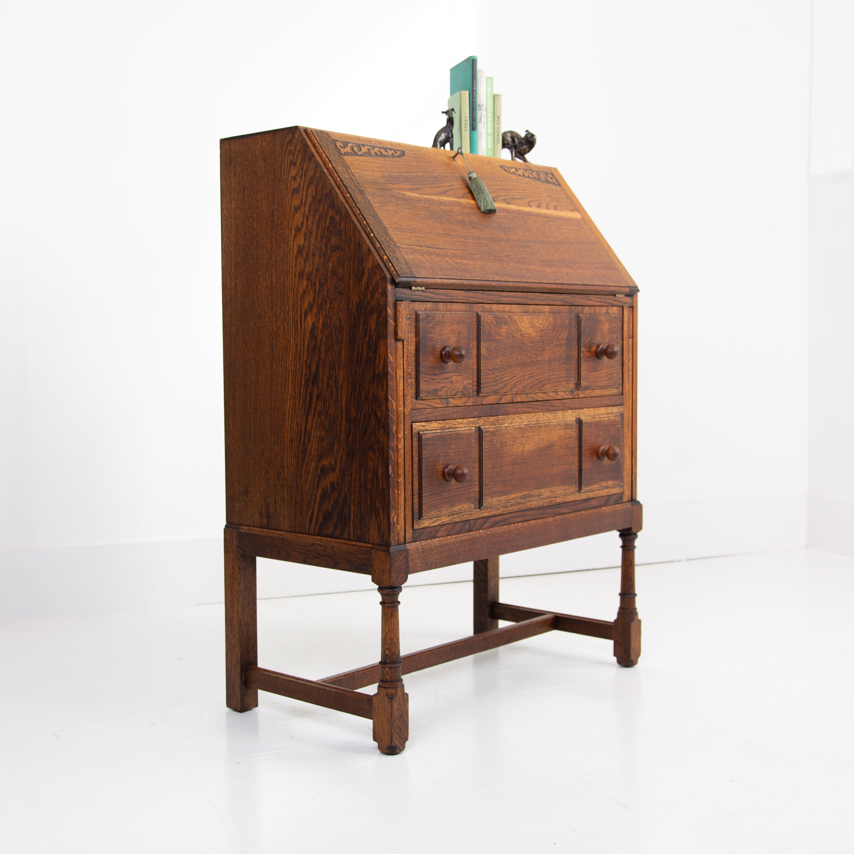 Good Quality Solid Oak 2 Drawer Bureau Desk C1930