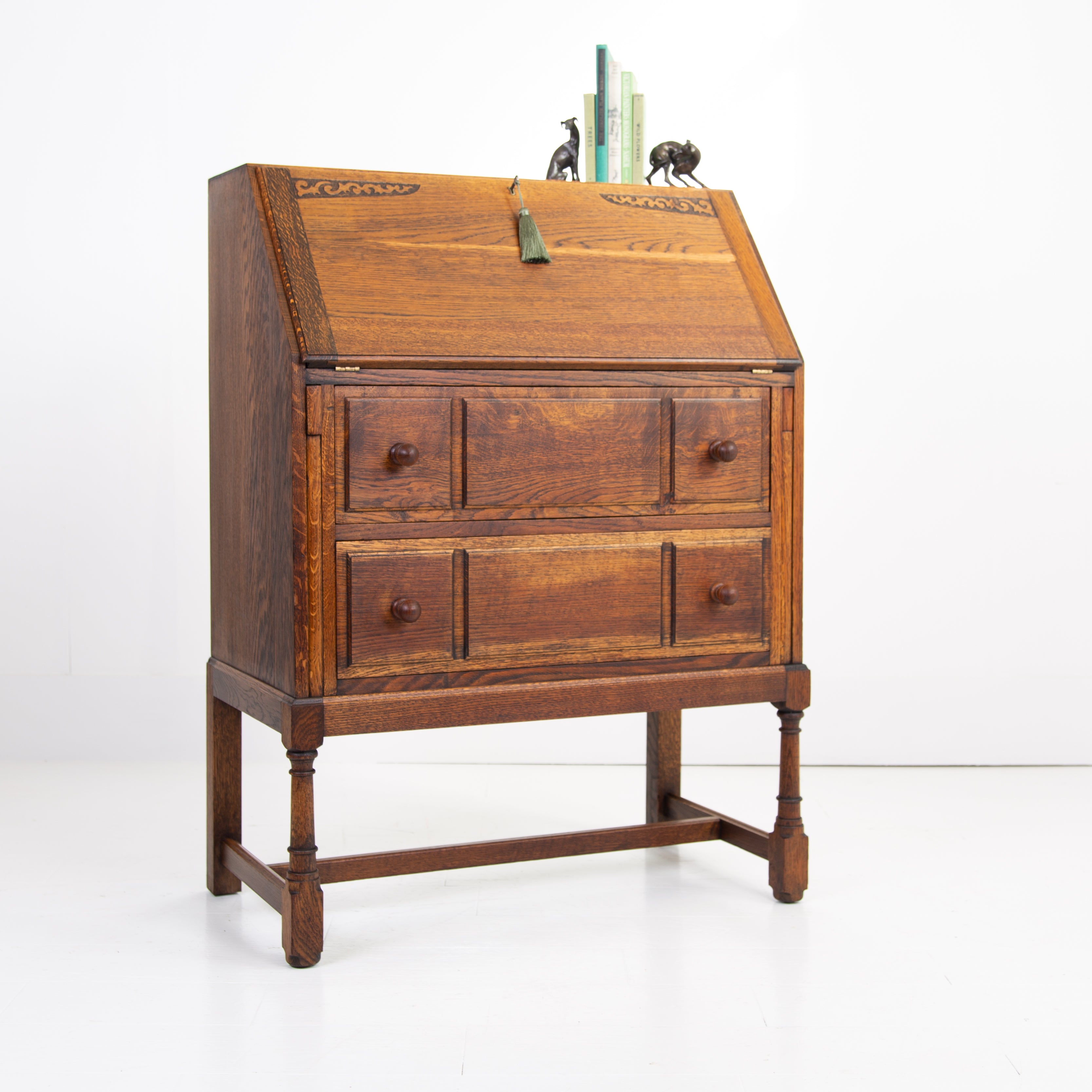 Good Quality Solid Oak 2 Drawer Bureau Desk C1930
