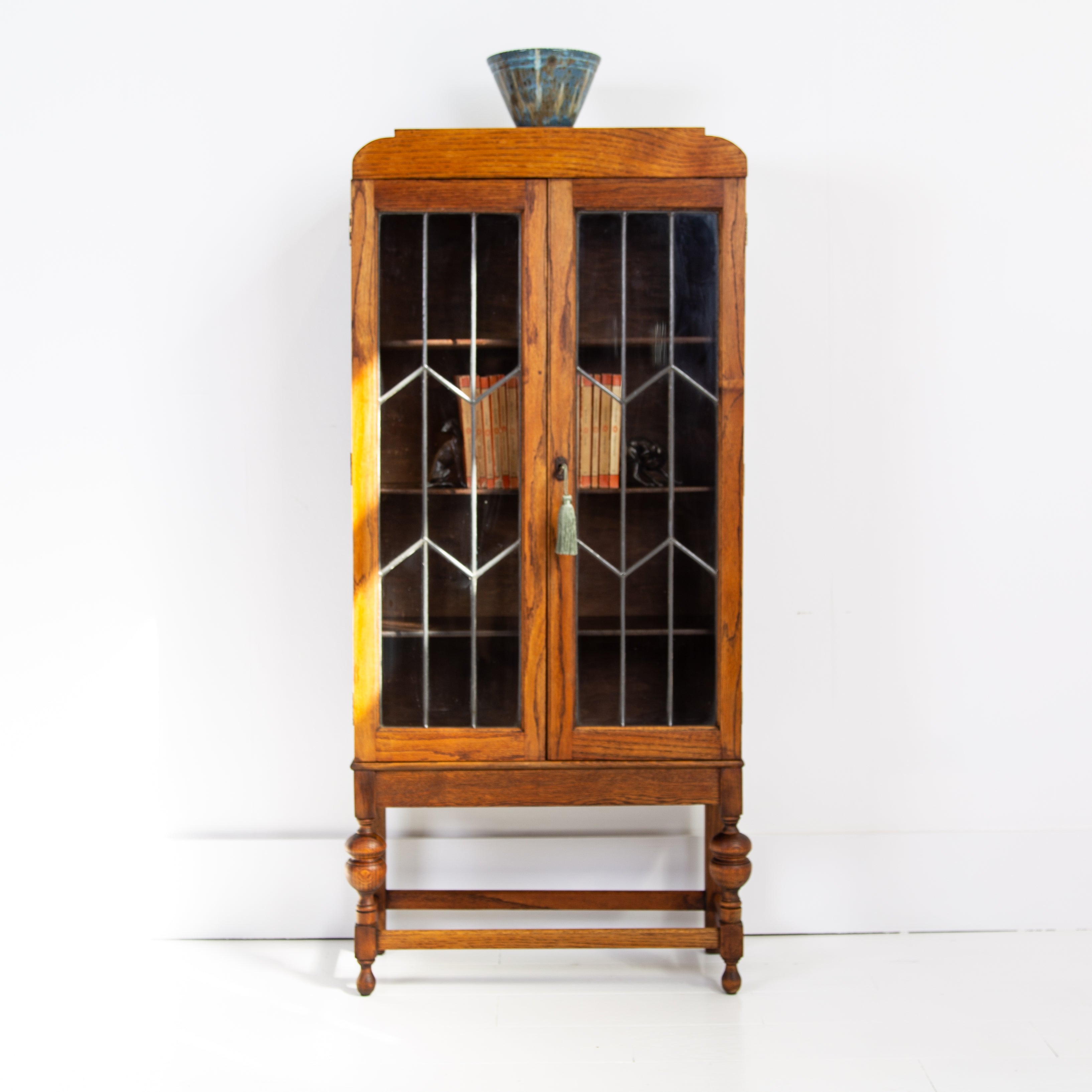 Attractive Smaller Oak Glazed Bookcase C1930