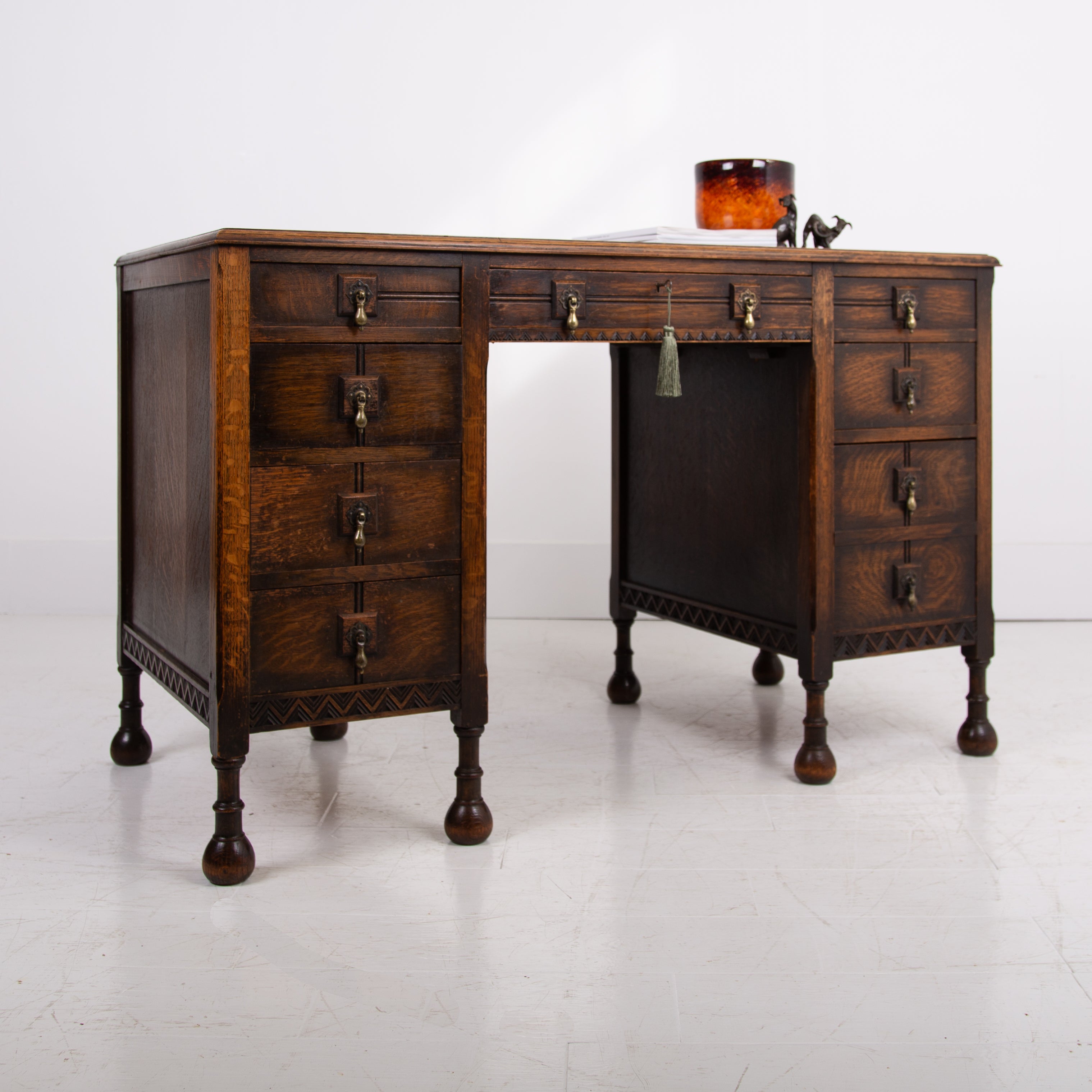 A Rare Globe Wernicke Double Twin Pedestal Oak Desk C1930