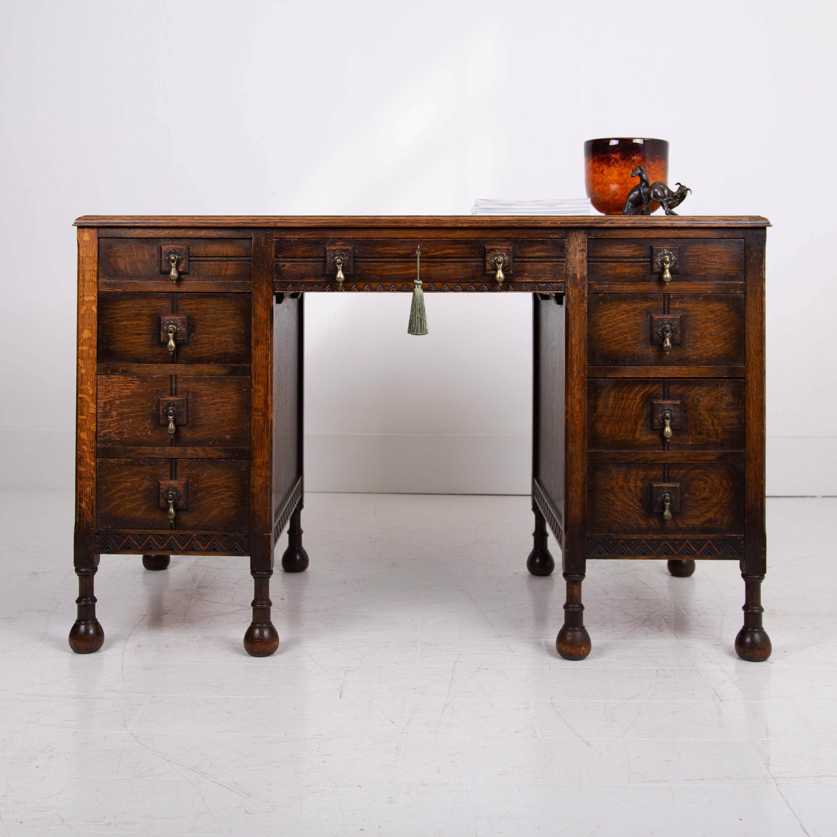 A Rare Globe Wernicke Double Twin Pedestal Oak Desk C1930