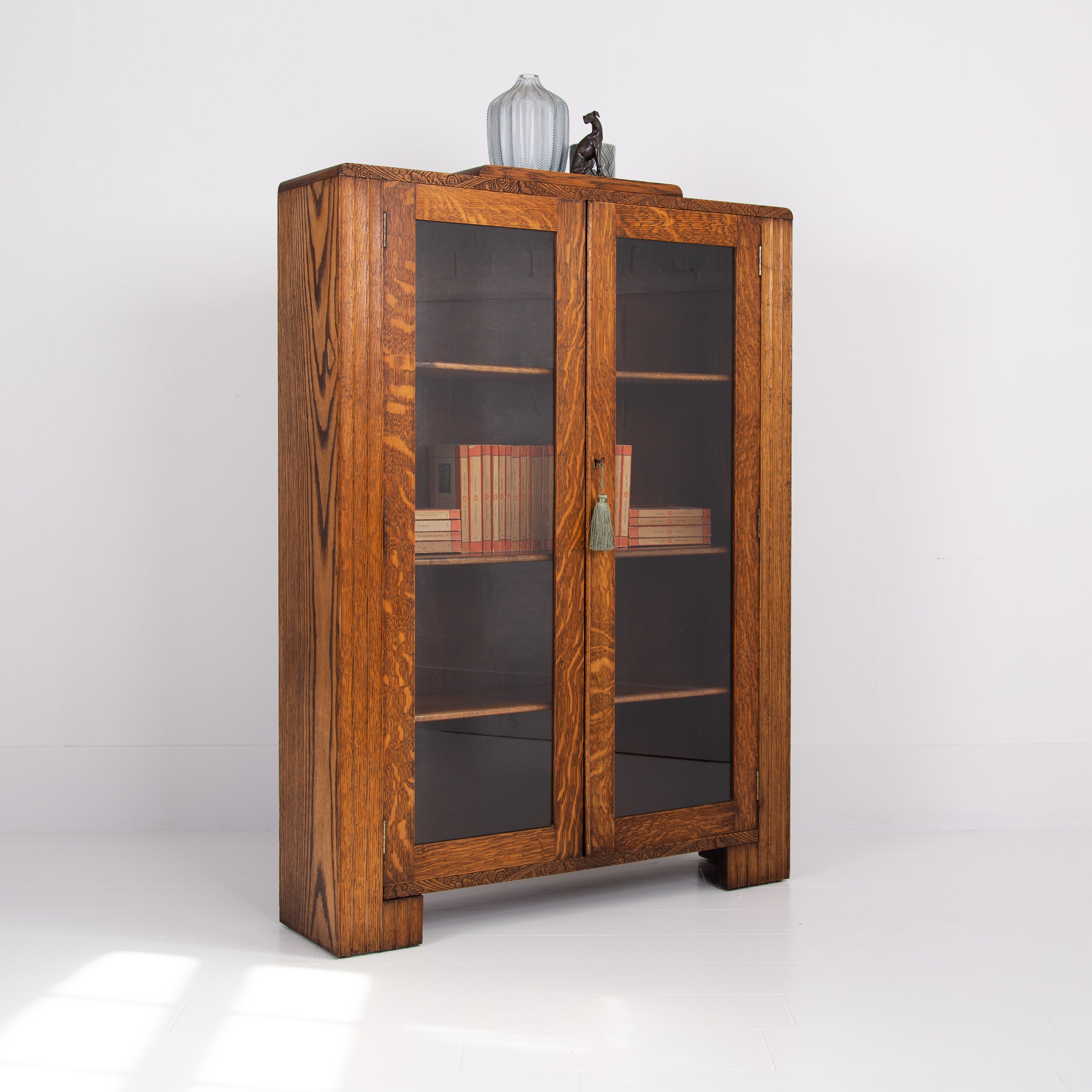 Art Deco Golden Oak Glazed Bookcase Cabinet Gomme 1930s