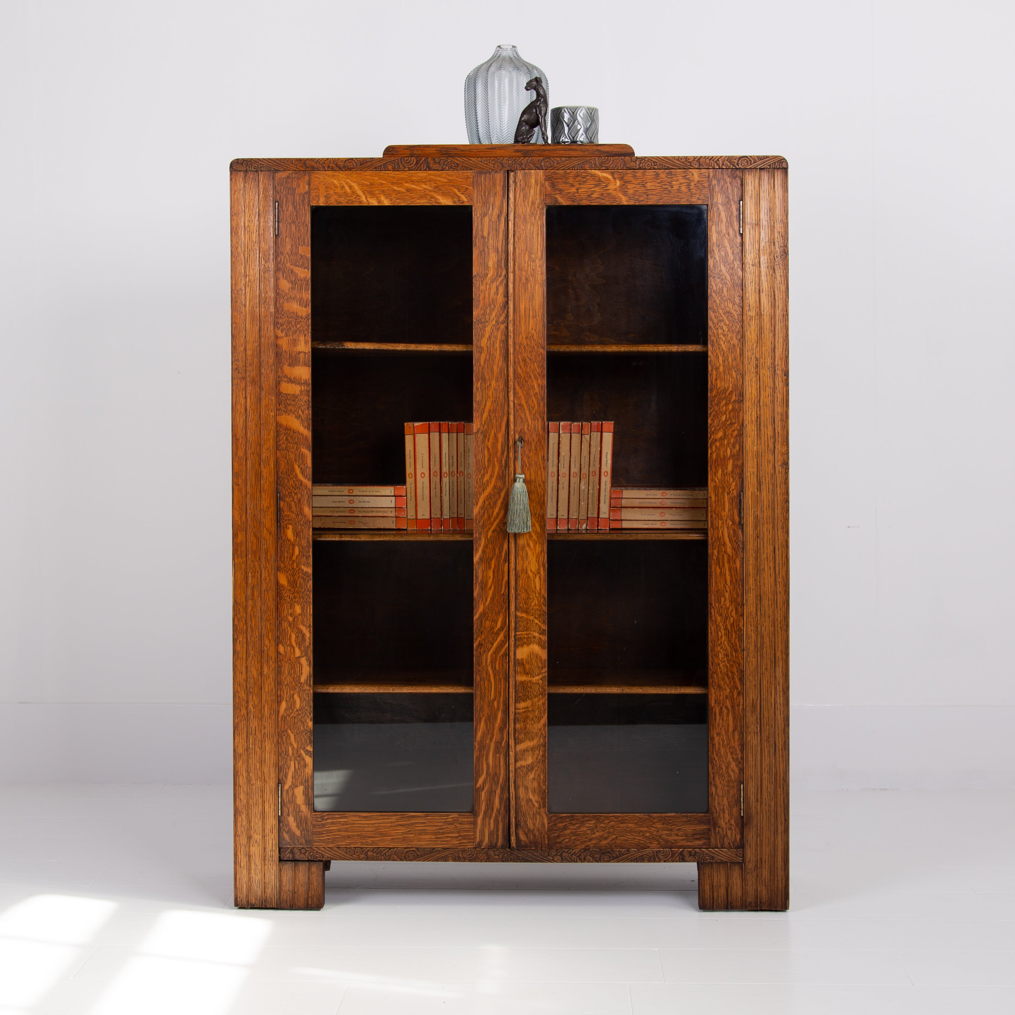 Art Deco Golden Oak Glazed Bookcase Cabinet Gomme 1930s