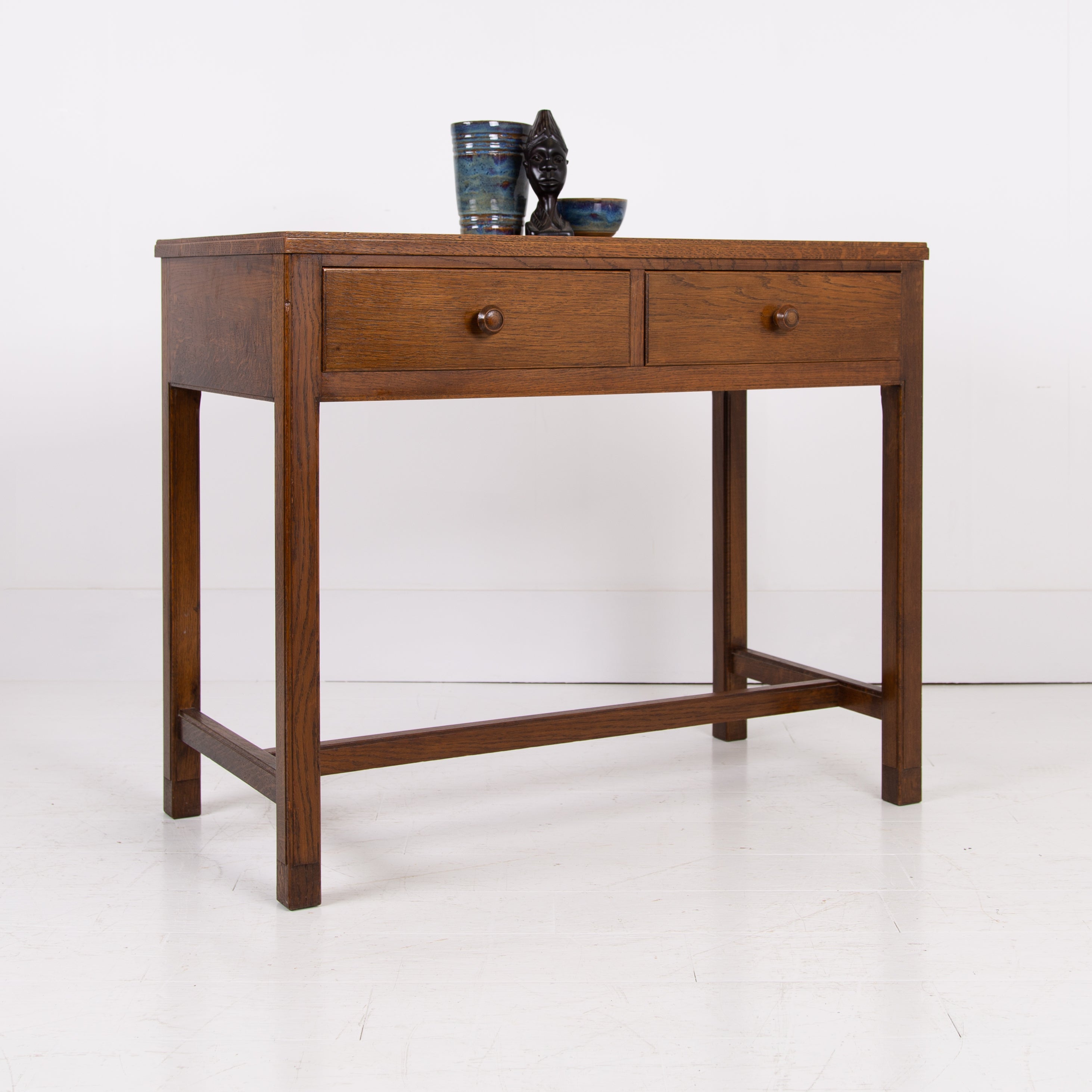 Mid Century Gordon Russell Oak 2 Drawer Desk Console Table