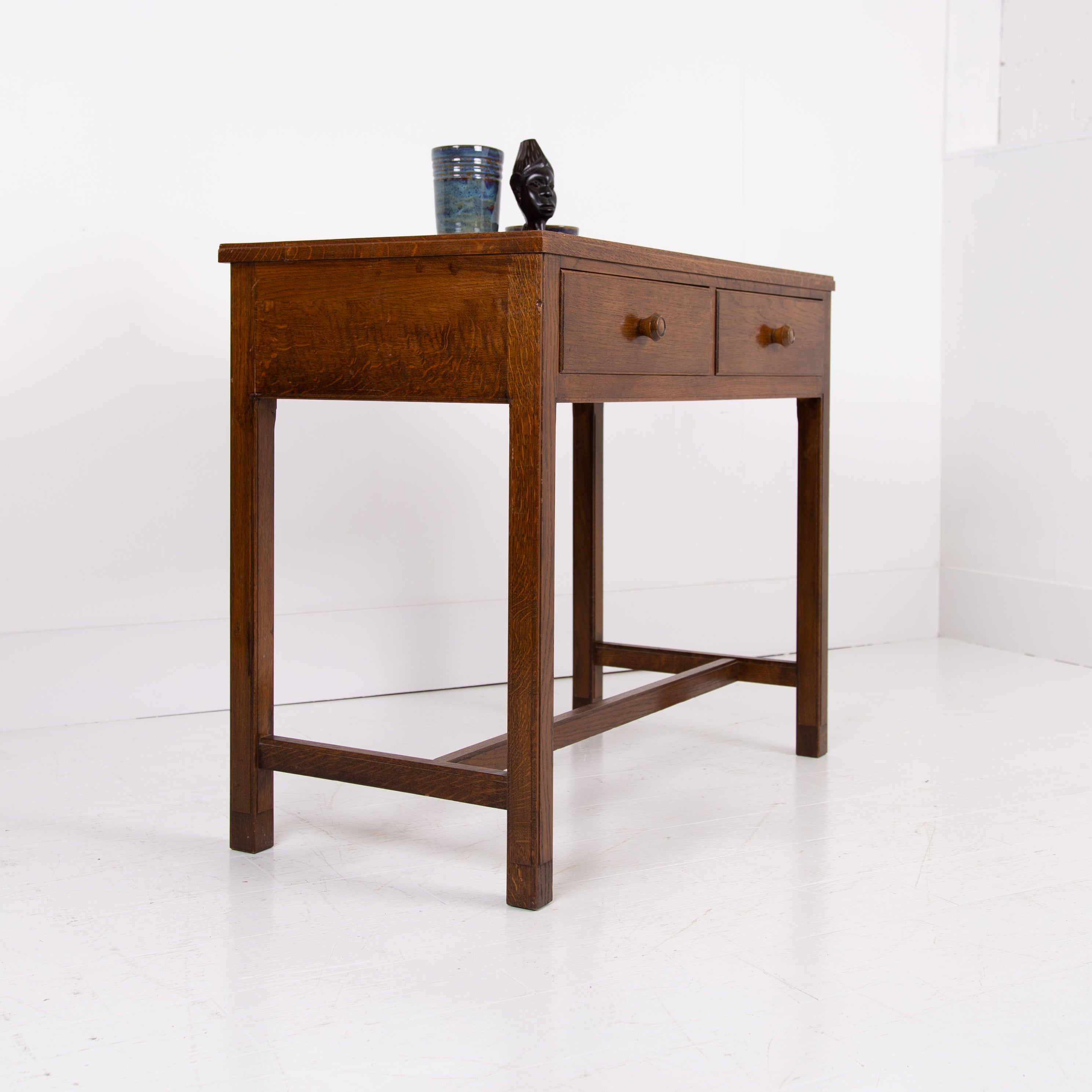 Mid Century Gordon Russell Oak 2 Drawer Desk Console Table