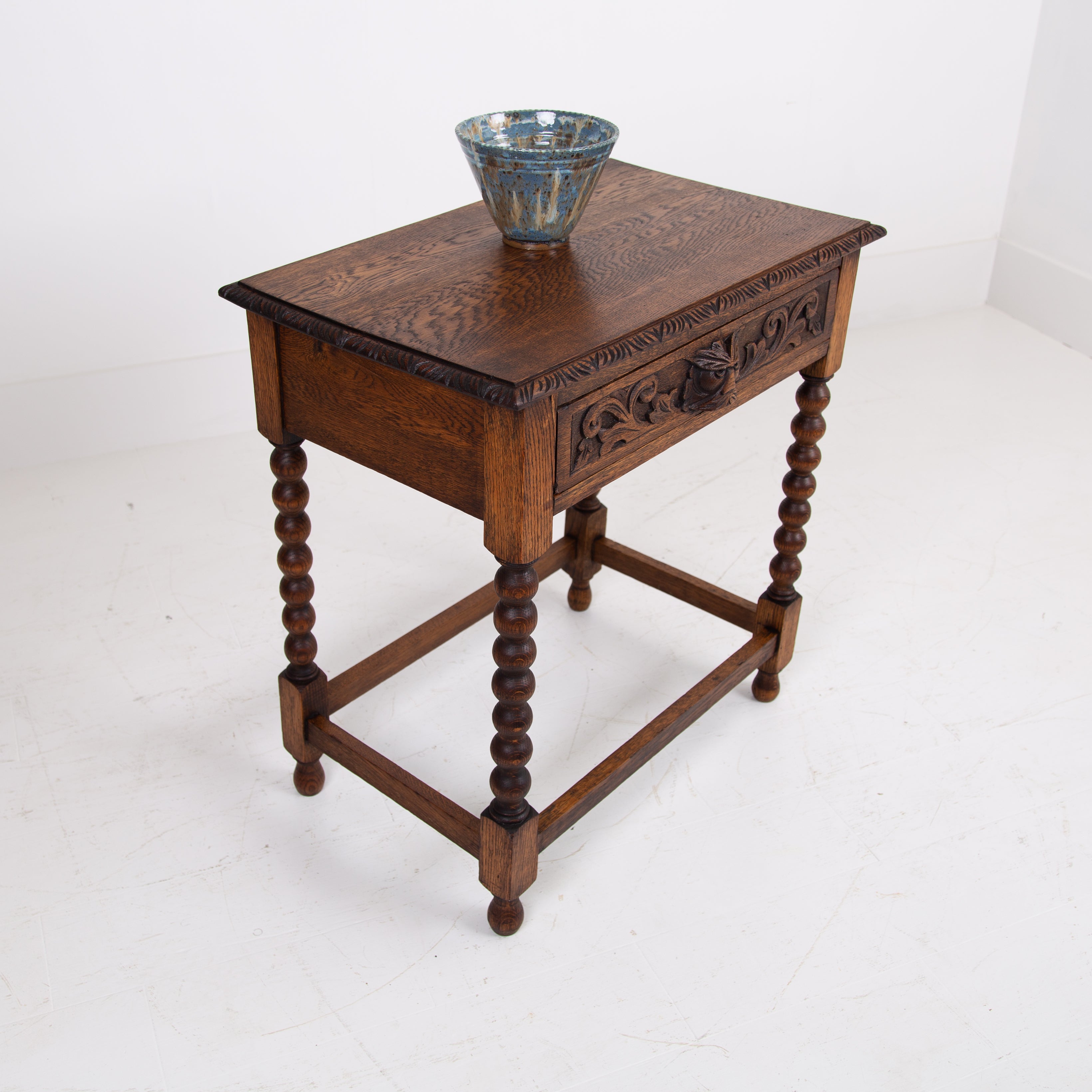 Victorian Bobbin Legged Oak Greenman Single Drawer Side Table C1900