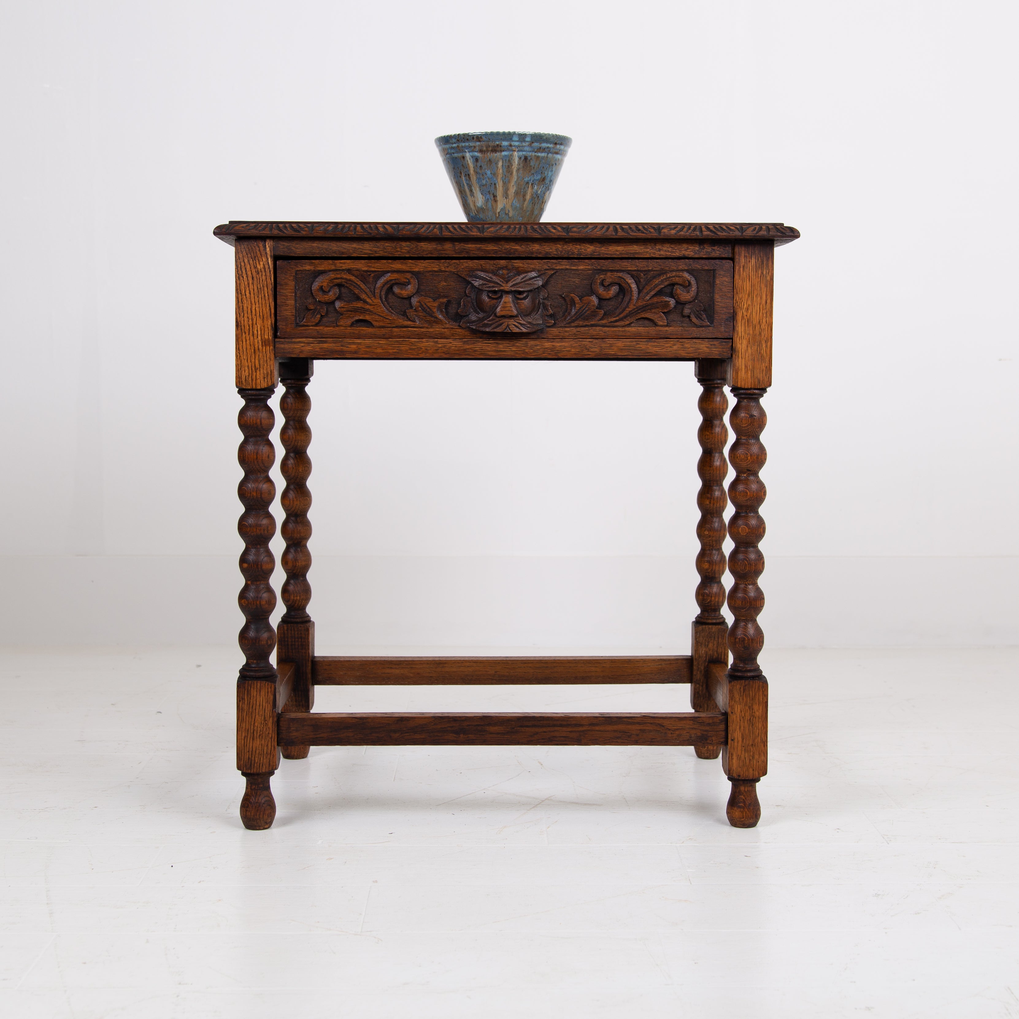Victorian Bobbin Legged Oak Greenman Single Drawer Side Table C1900