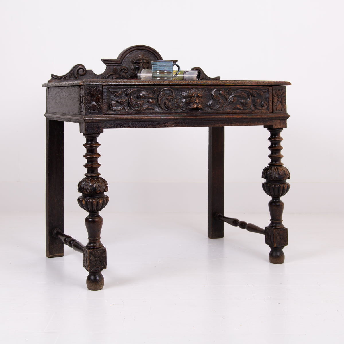 Decorative Antique Victorian Oak Side Table Desk With Drawer 1880