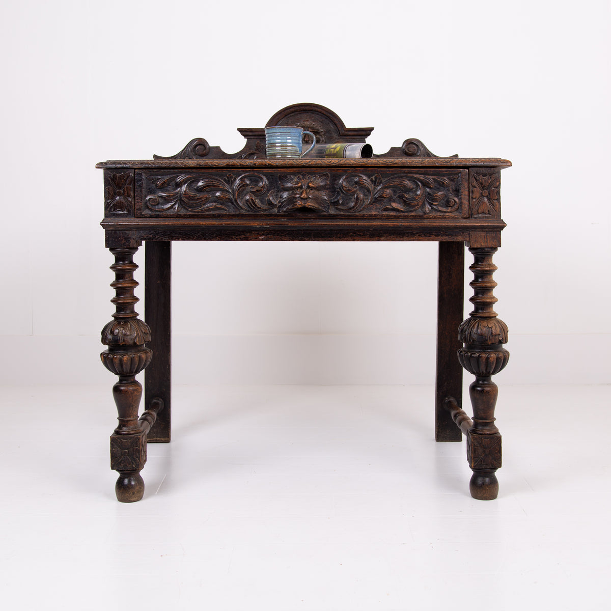 Decorative Antique Victorian Oak Side Table Desk With Drawer 1880