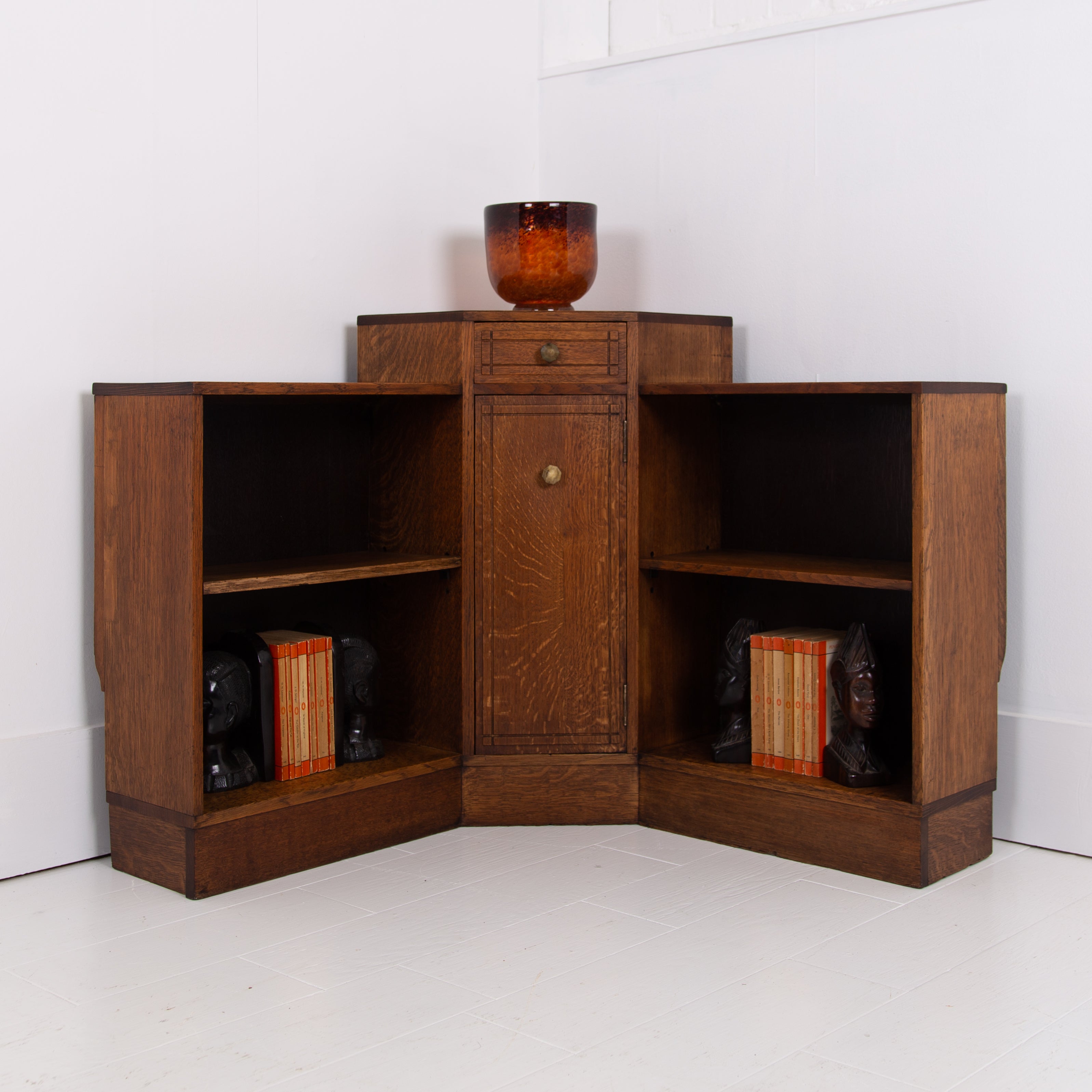 Heals 1920's Oak Corner Bookcase