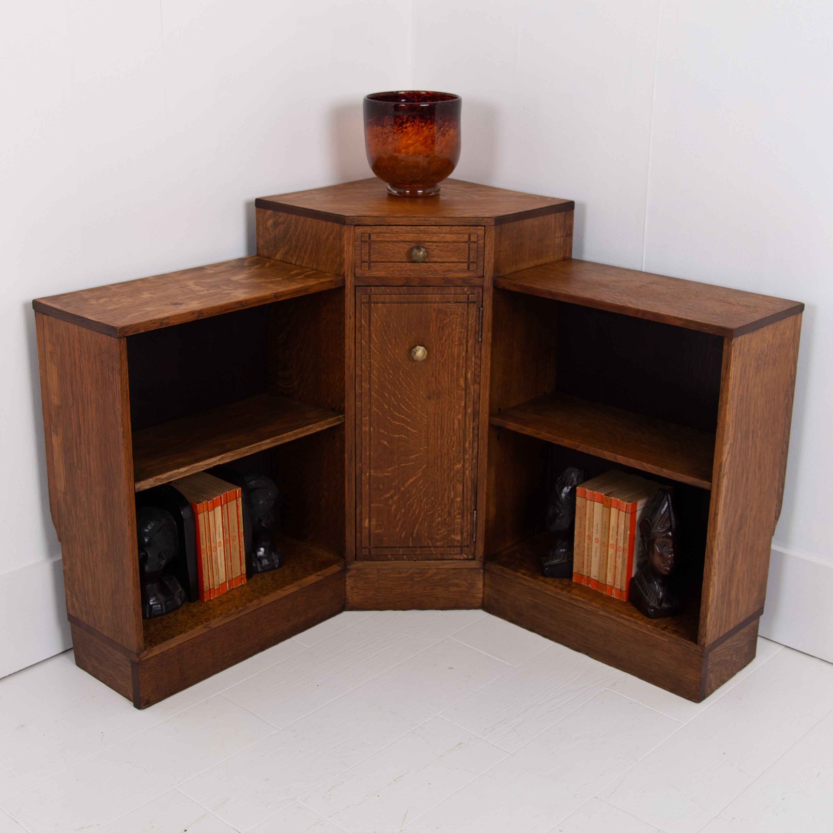 Heals 1920's Oak Corner Bookcase