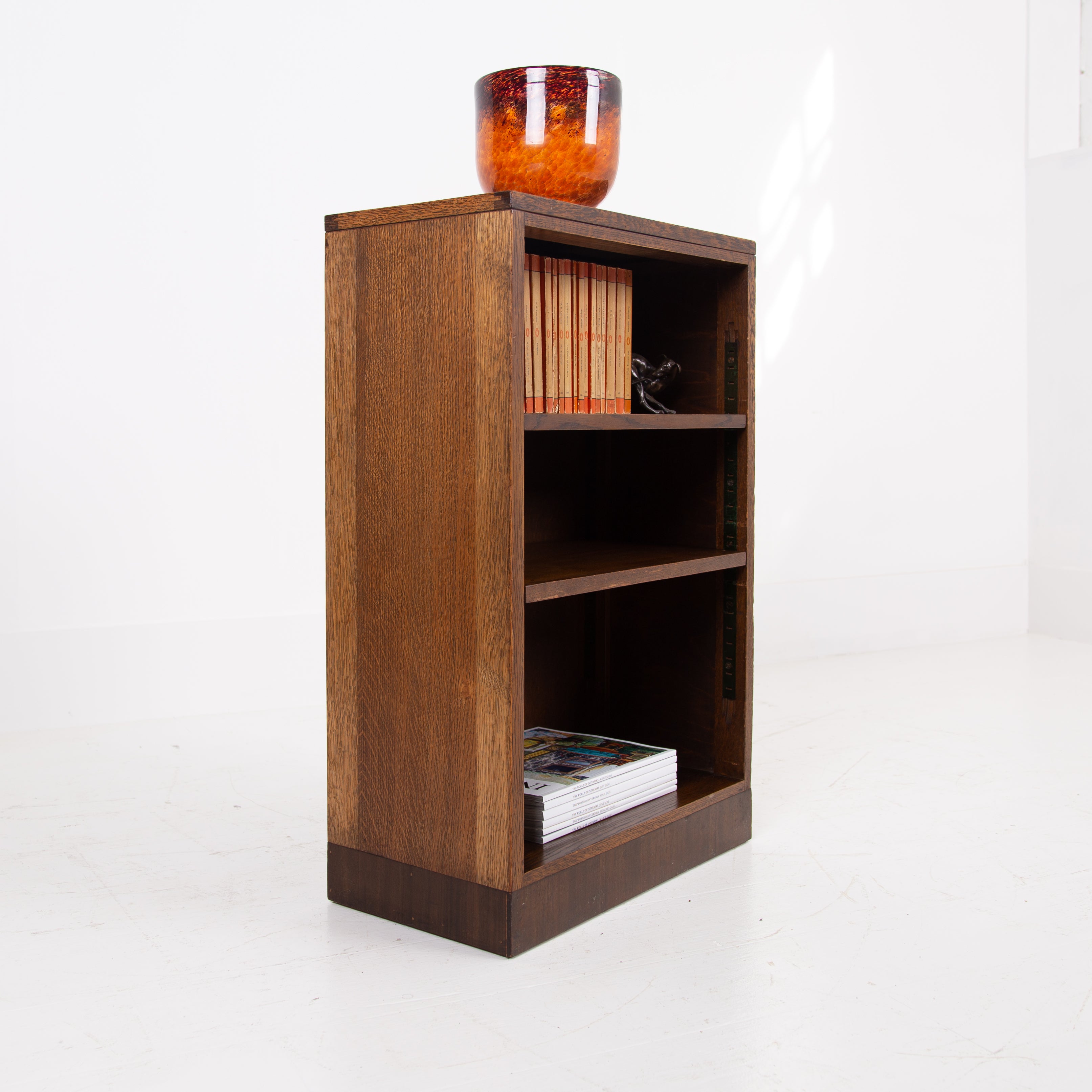 Leather Topped Oak Open Bookcase C1930