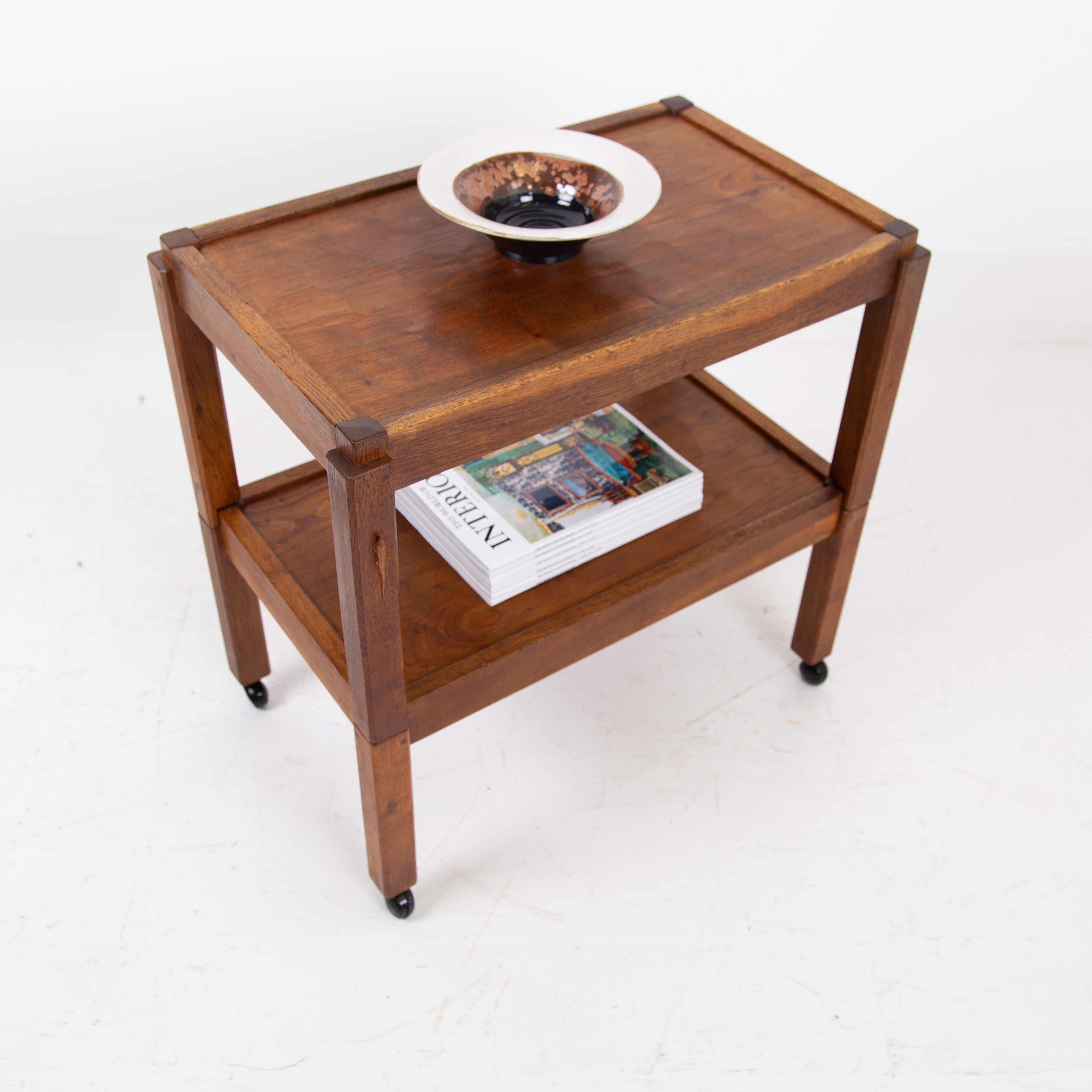 Yorkshire Lizardman Adzed Oak Two Tier Drinks Trolley or Side Table