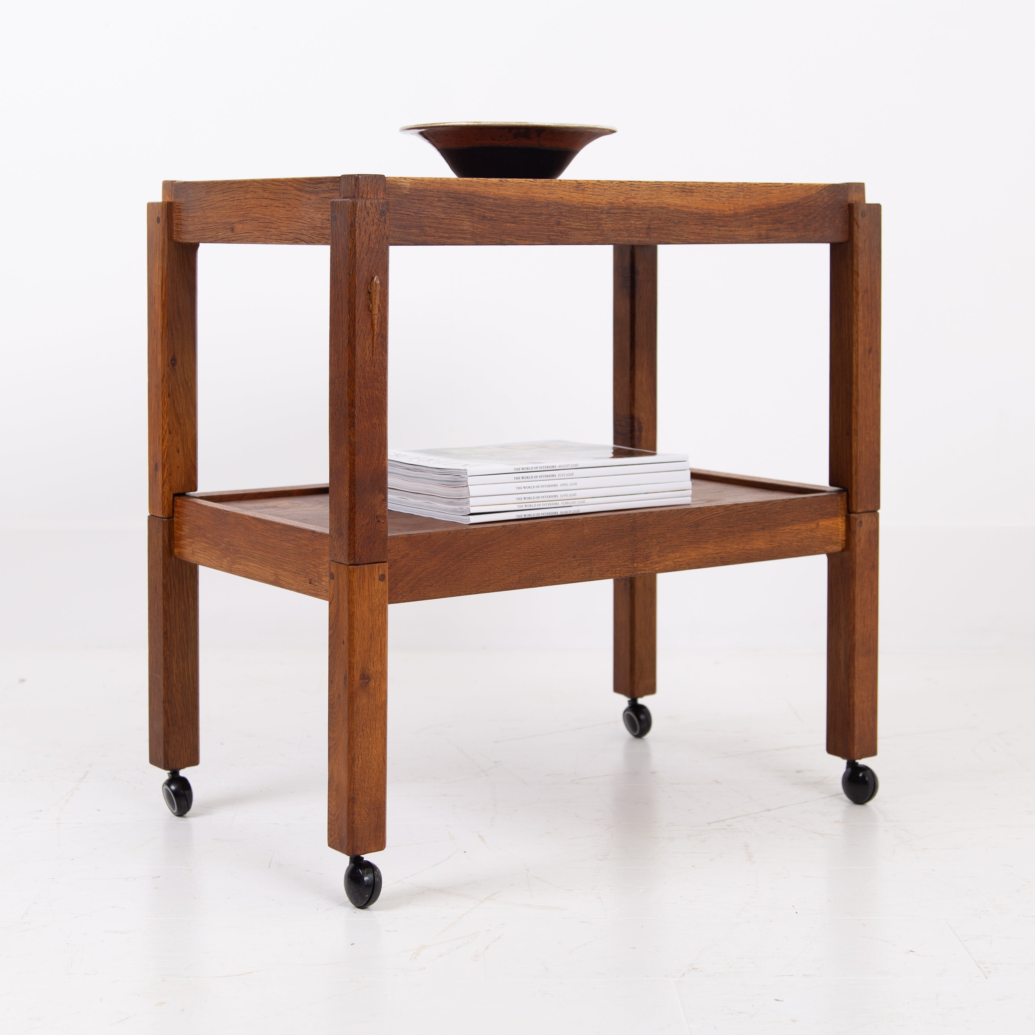 Yorkshire Lizardman Adzed Oak Two Tier Drinks Trolley or Side Table