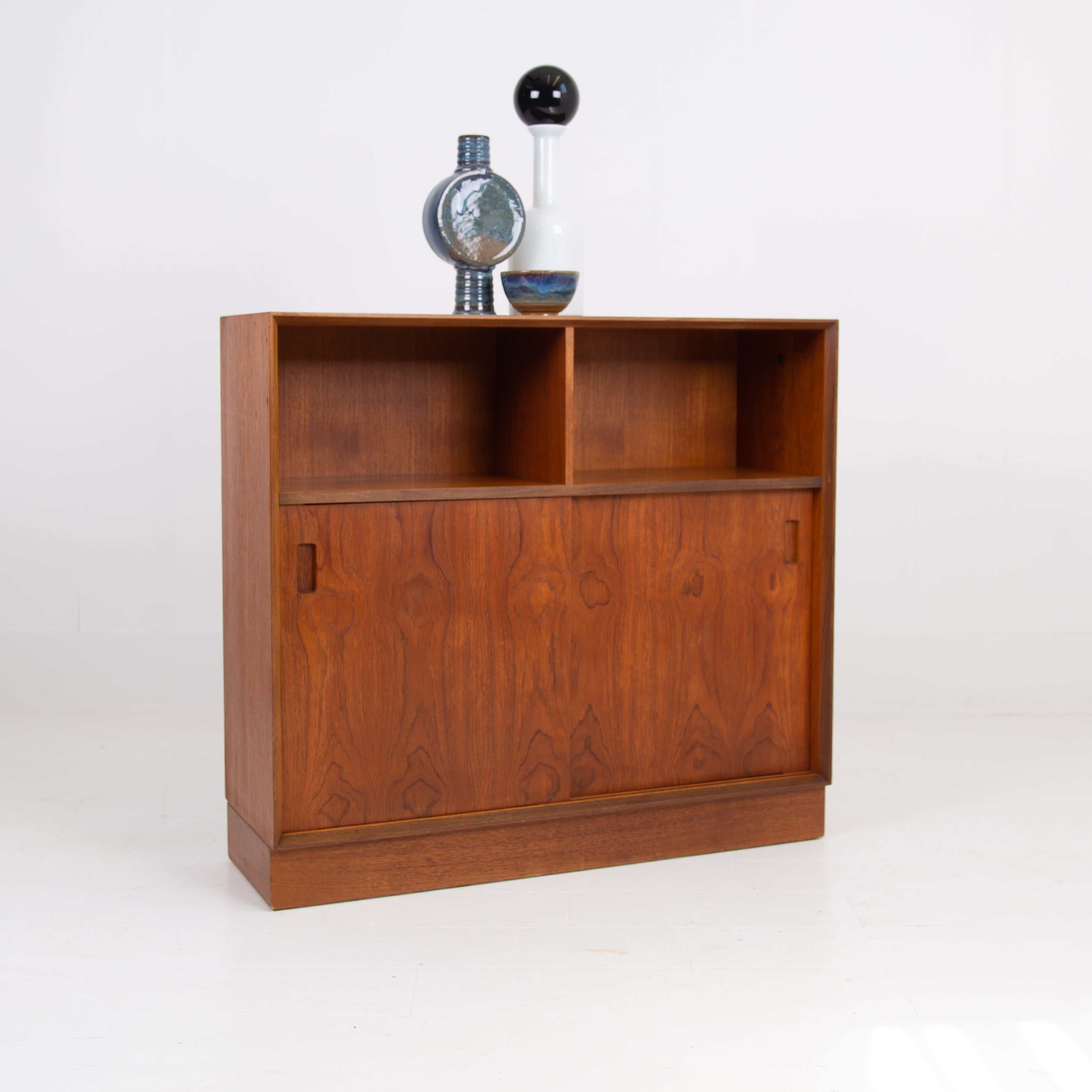 Mid Century Solid Teak Sliding Door Cabinet C1970