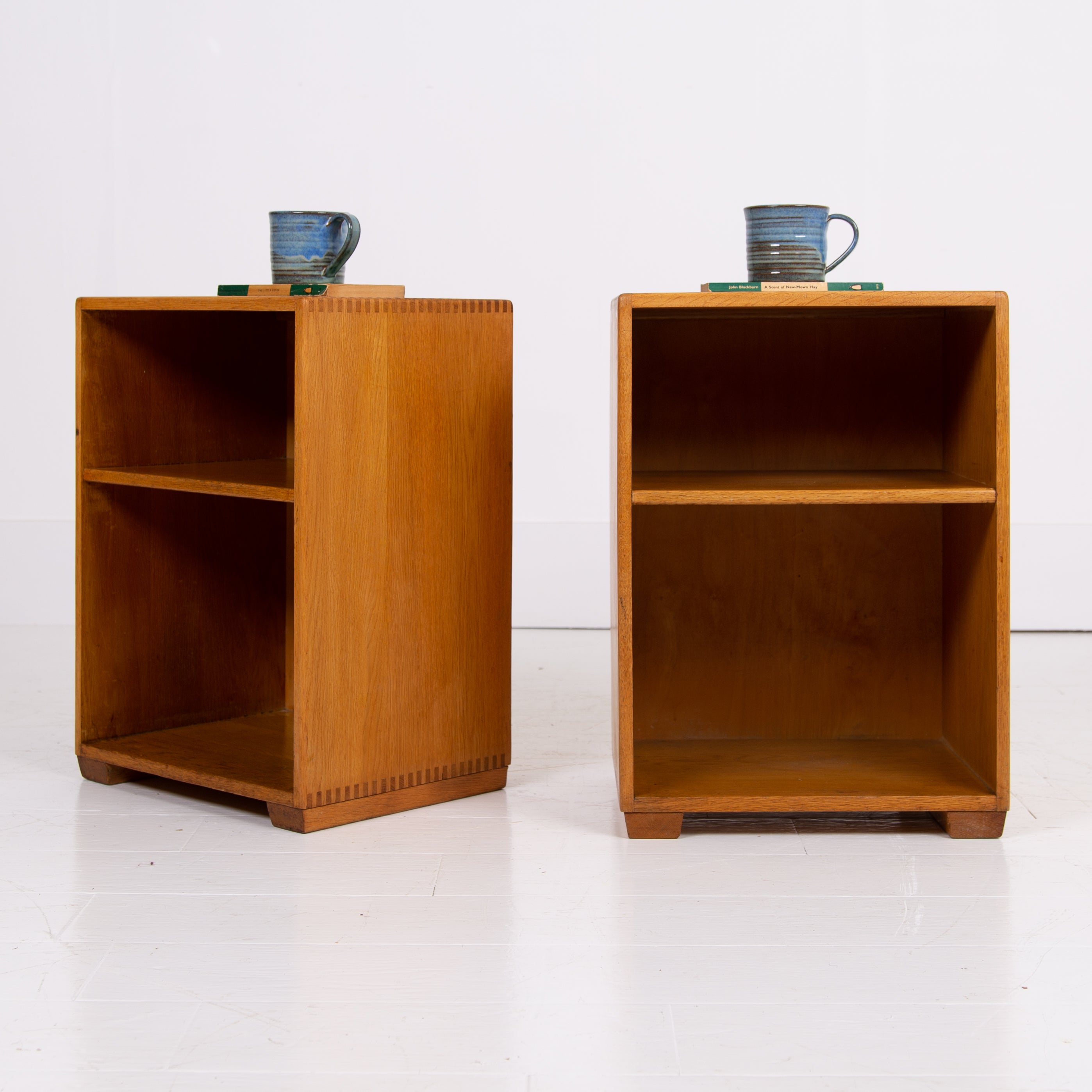 Pair of Oak Mid Century Military Issue Side Tables