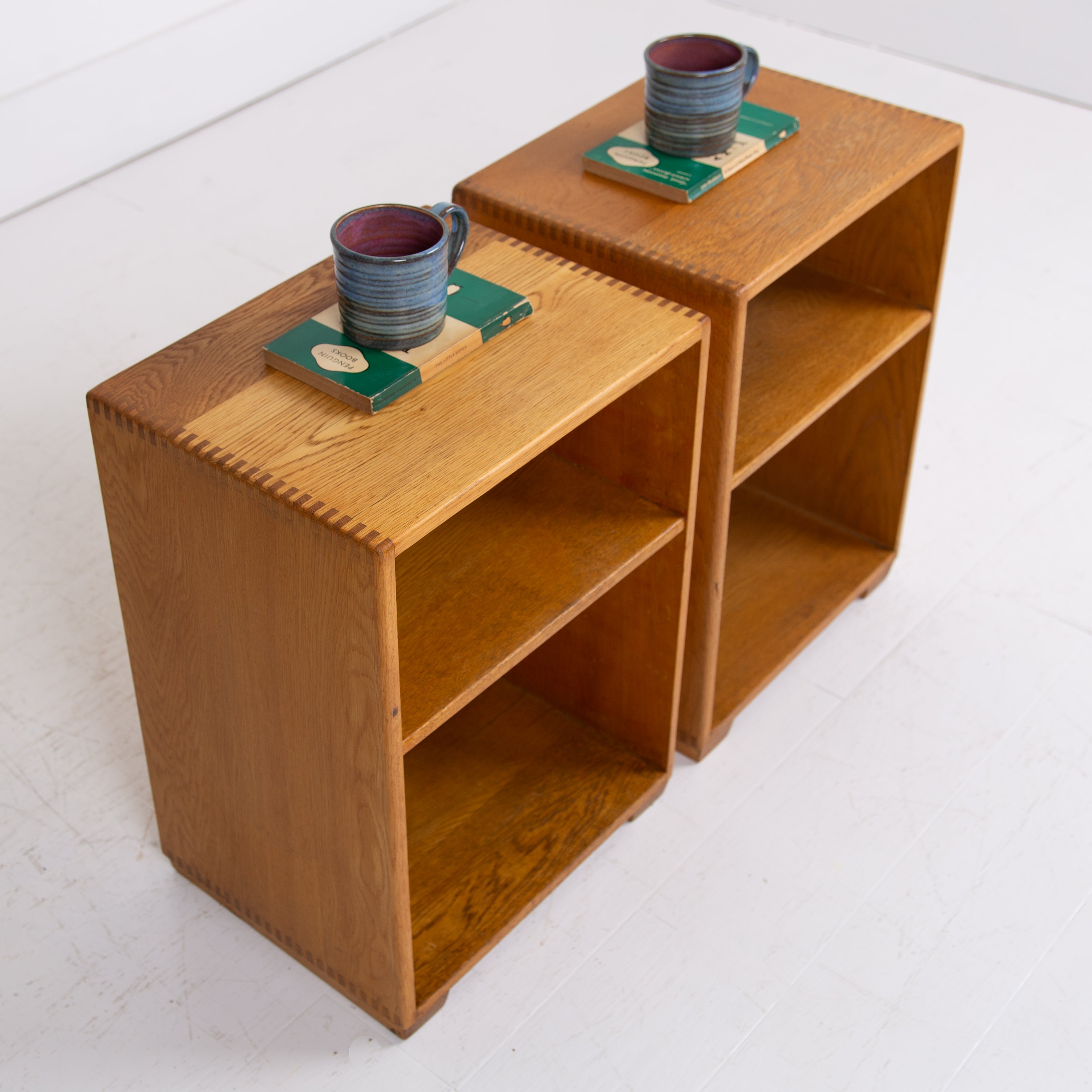 Pair of Oak Mid Century Military Issue Side Tables