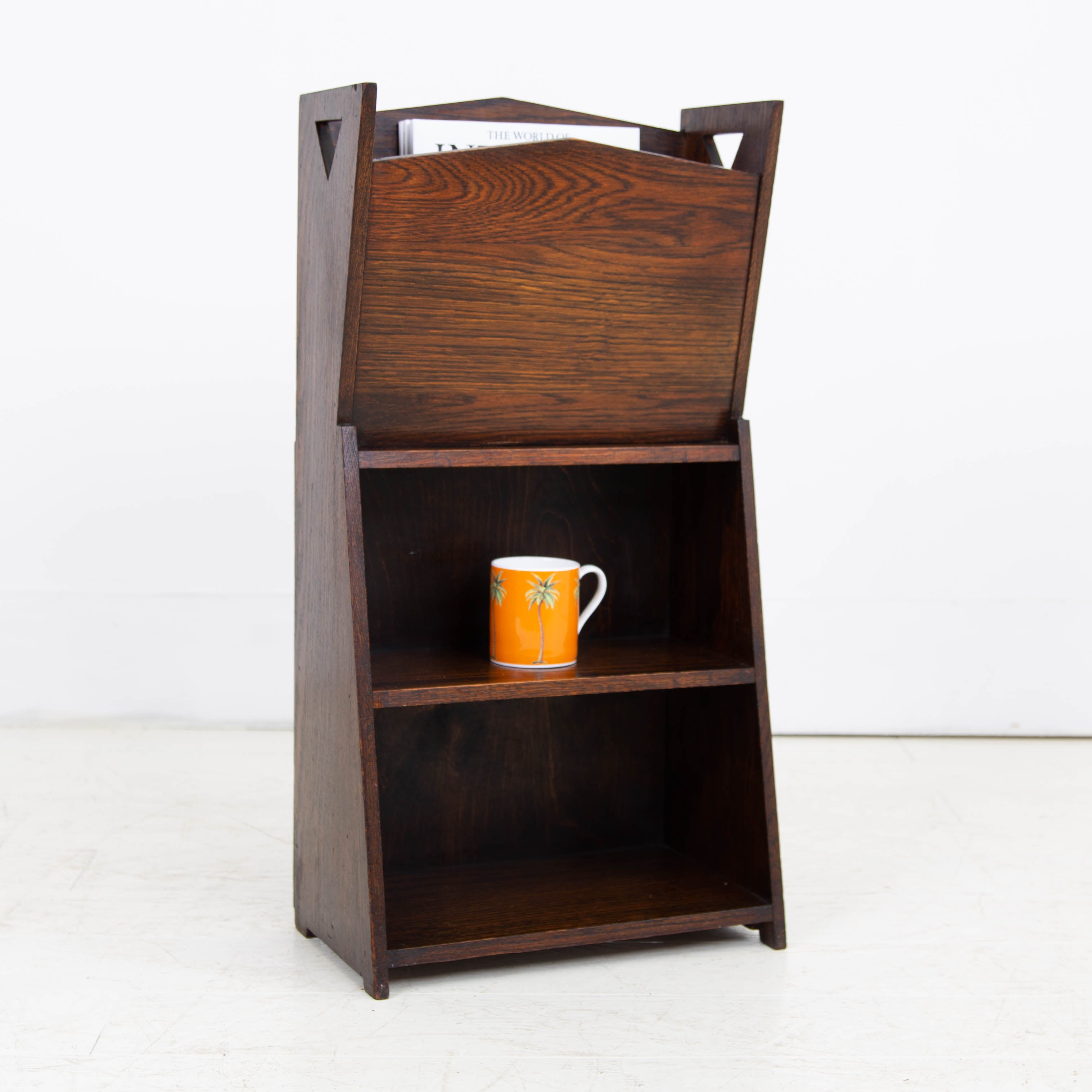 1930s Oak Art Deco Modernist Magazine Rack With Shelves