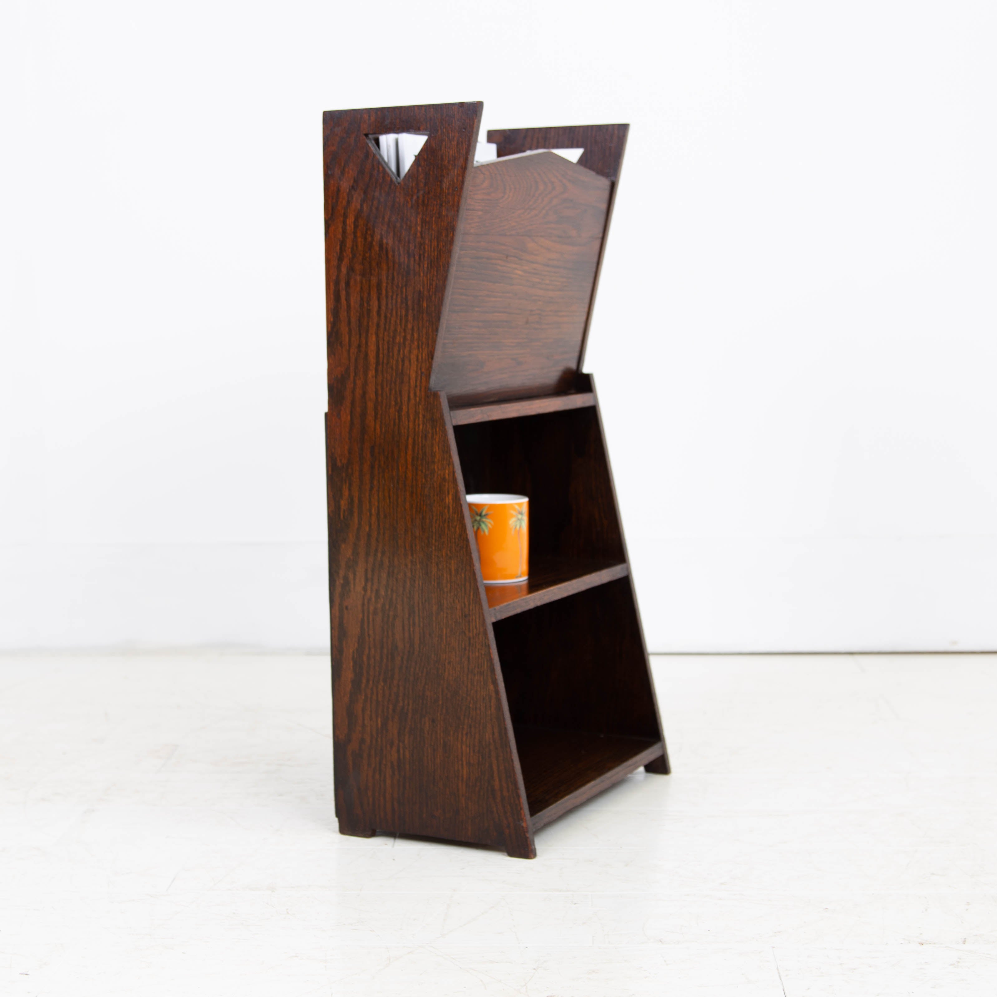 1930s Oak Art Deco Modernist Magazine Rack With Shelves