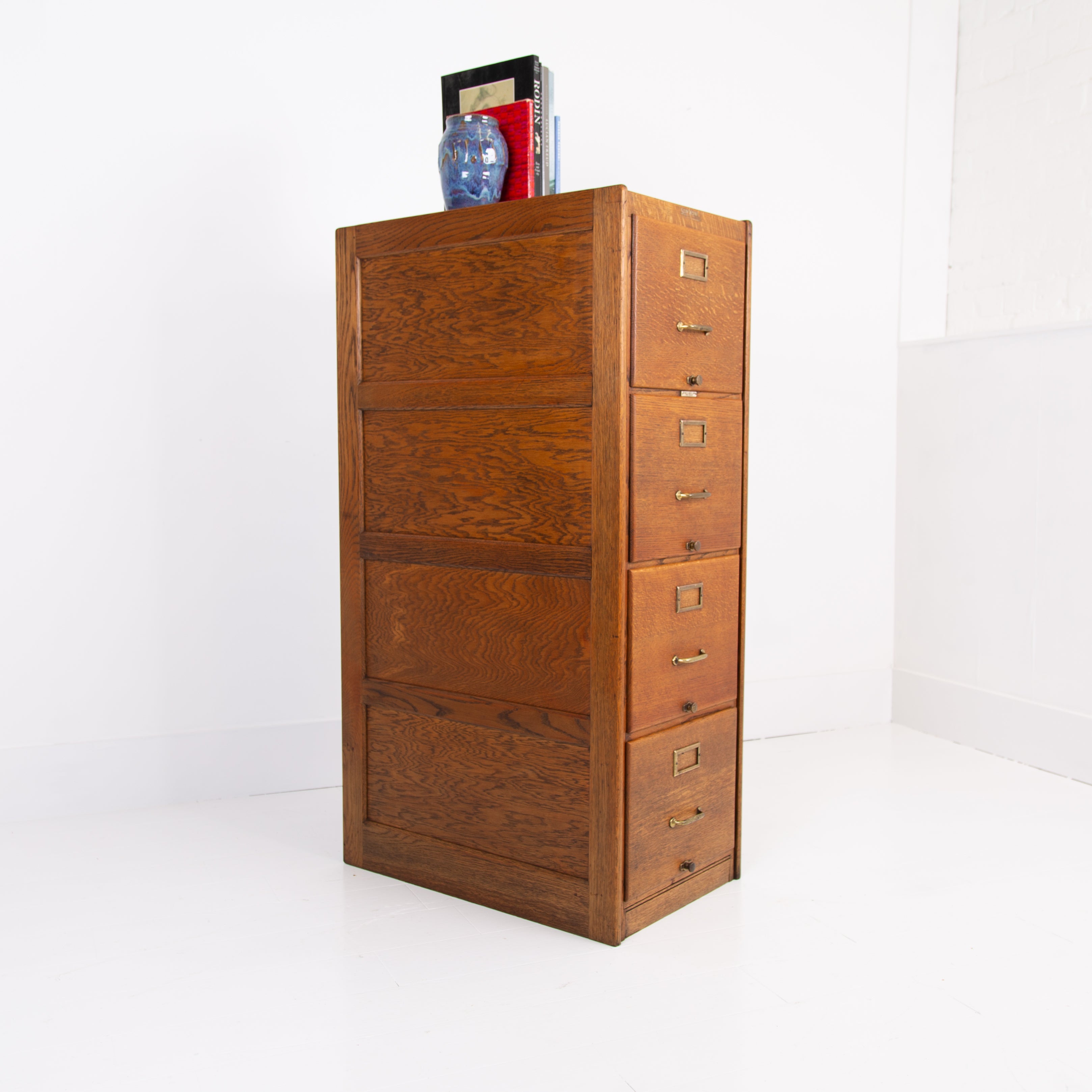 1930s Oak 4 Drawer Filing Cabinet from Corpus Christi College