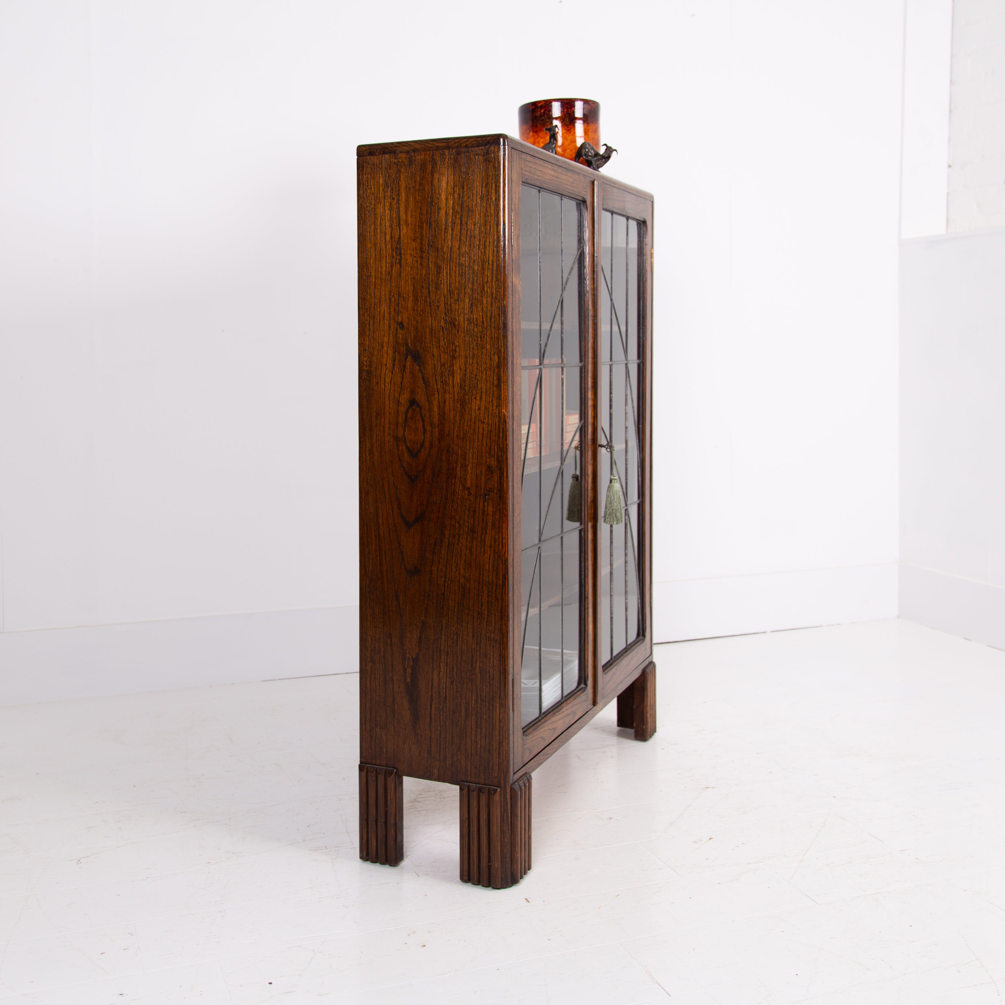Delightful Oak Glazed Bookcase Cabinet C1930