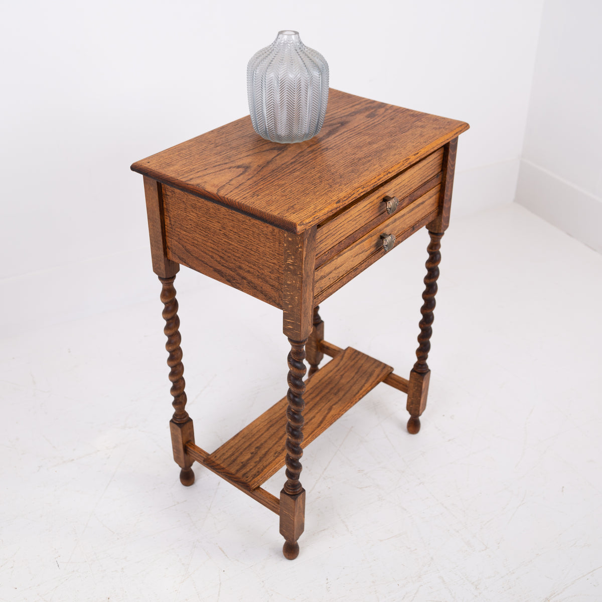 Charming Little Oak 2 Drawer Side Table 1920s