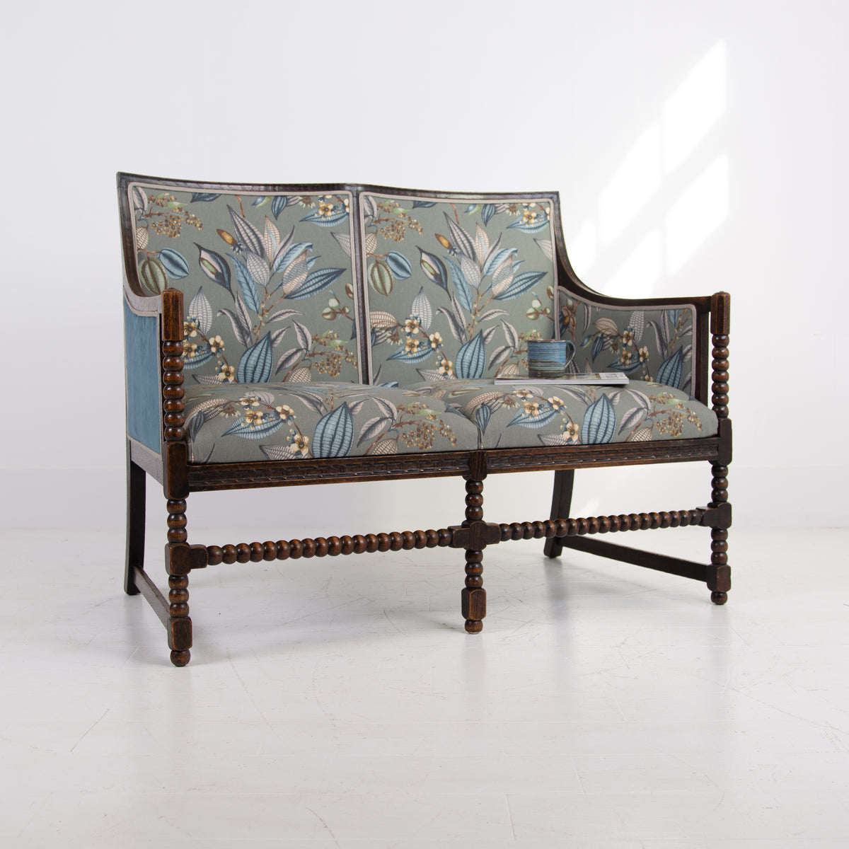 Oak Bobbin Framed 2 Seater Sofa 1900s