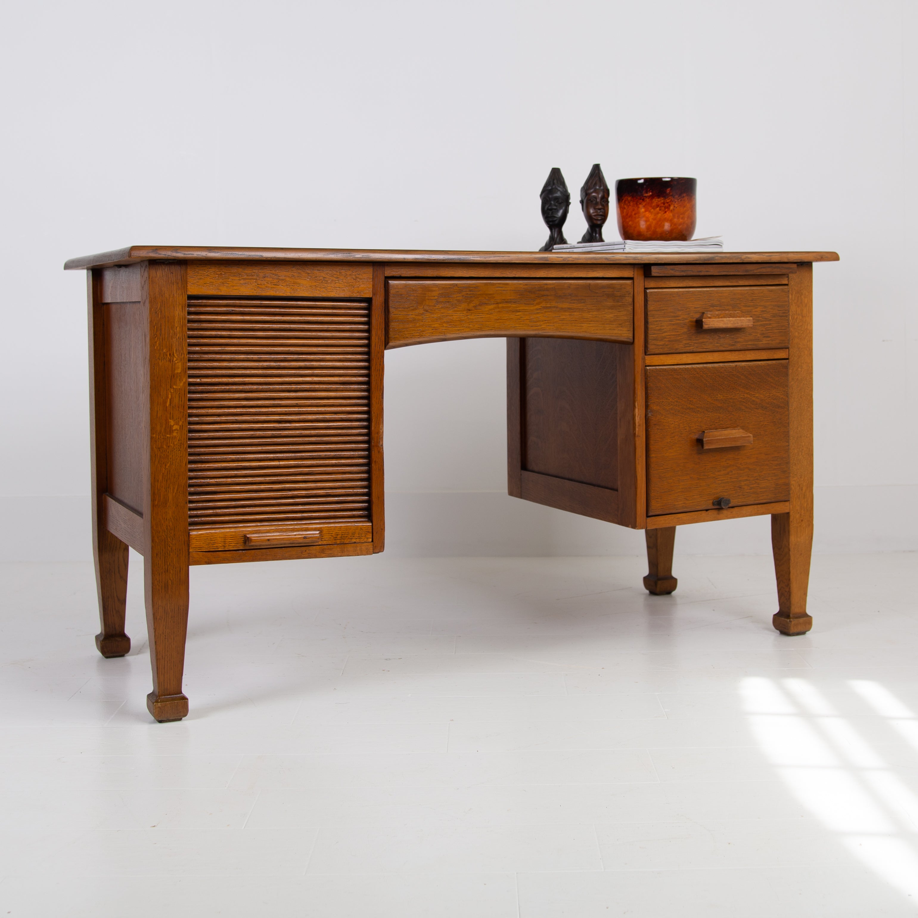 Splendid Oak Tambour Door Oak Desk C1915