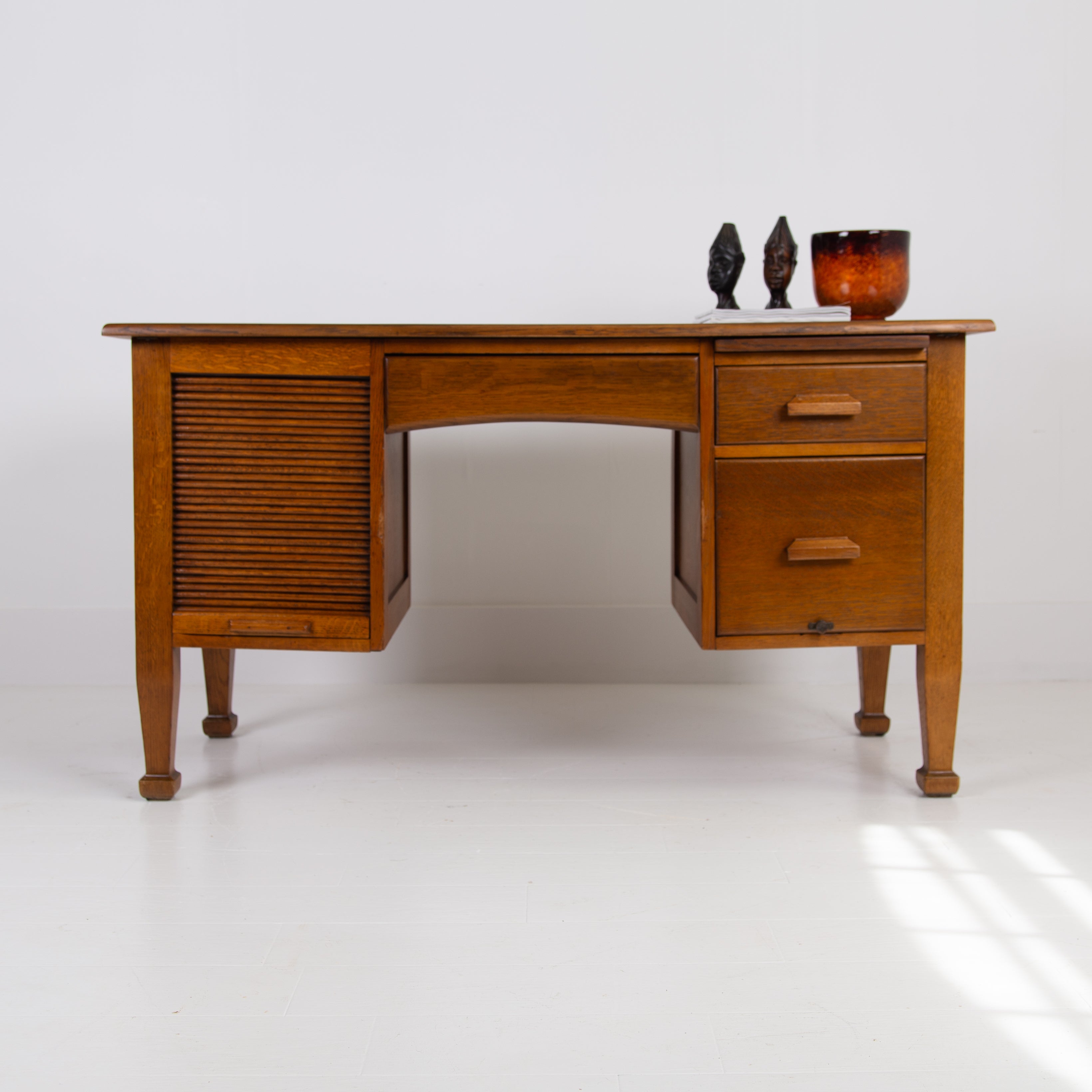 Splendid Oak Tambour Door Oak Desk C1915