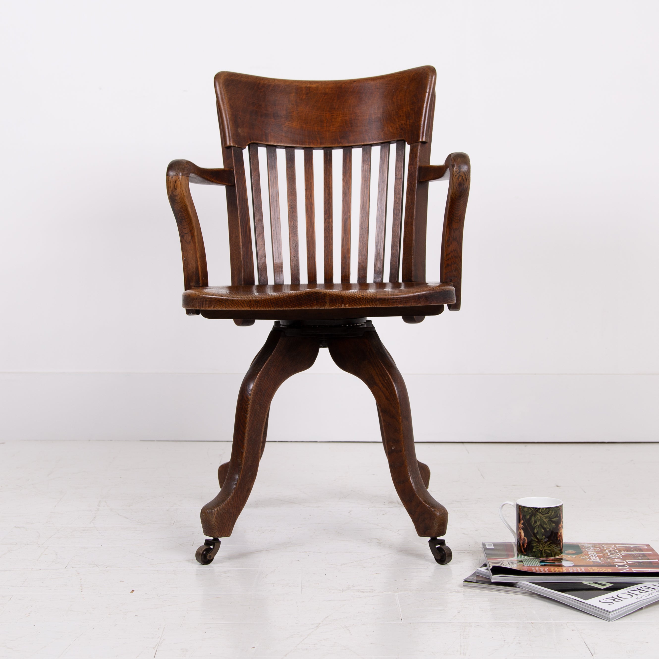 Handsome Antique Oak Swivel Desk Office Chair C1920