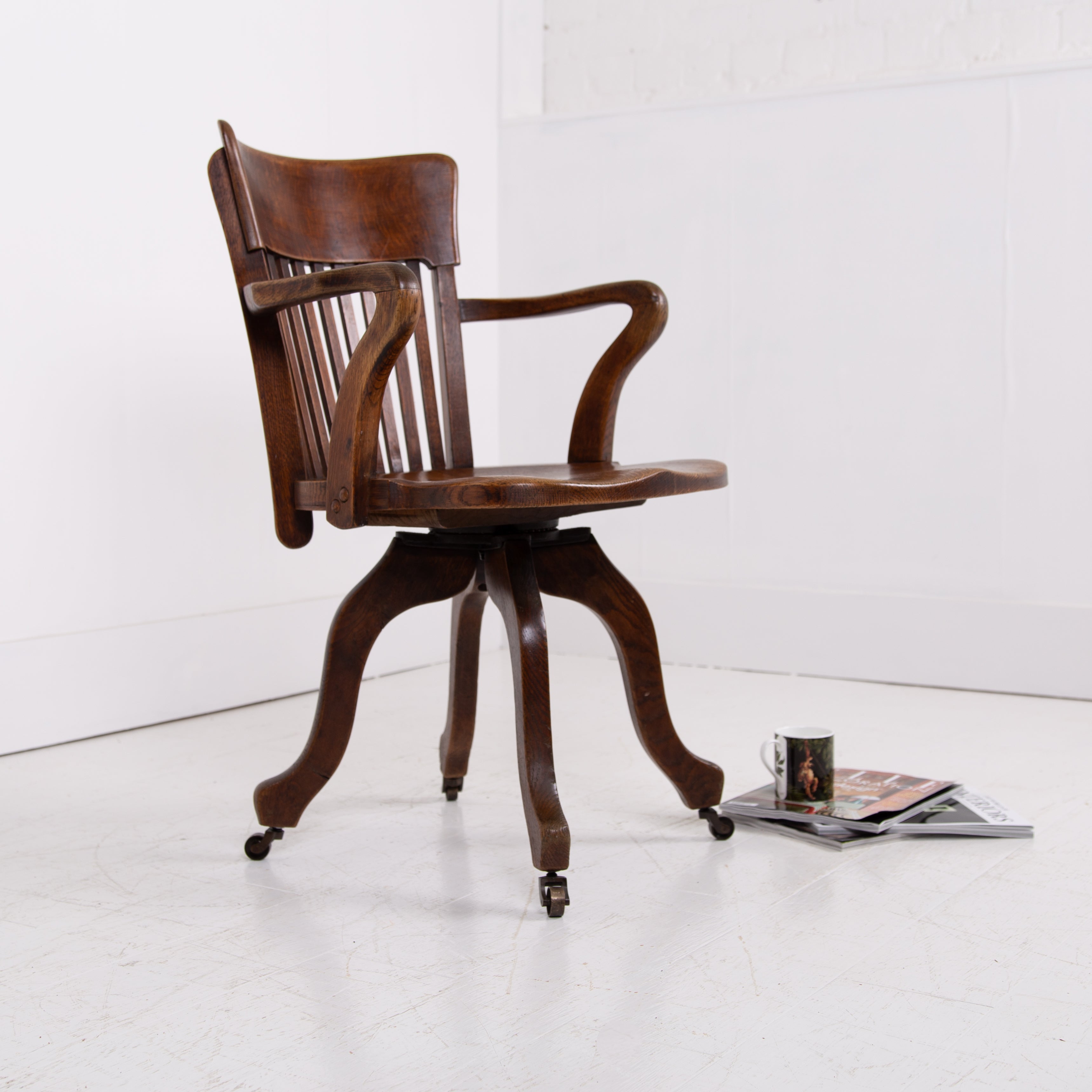 Handsome Antique Oak Swivel Desk Office Chair C1920