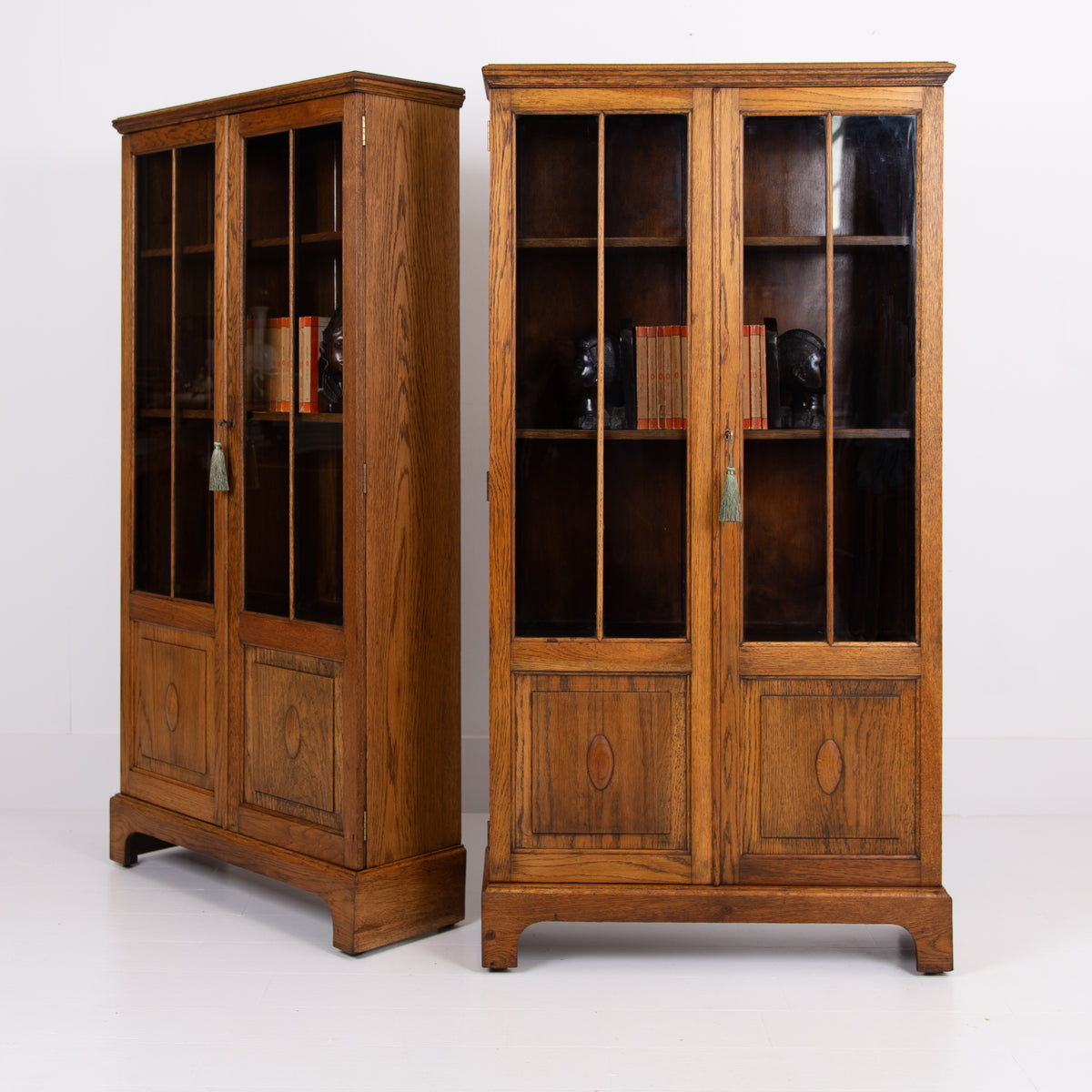 Solid English Oak Glazed Bookcase Cabinet C1930 We Have 2