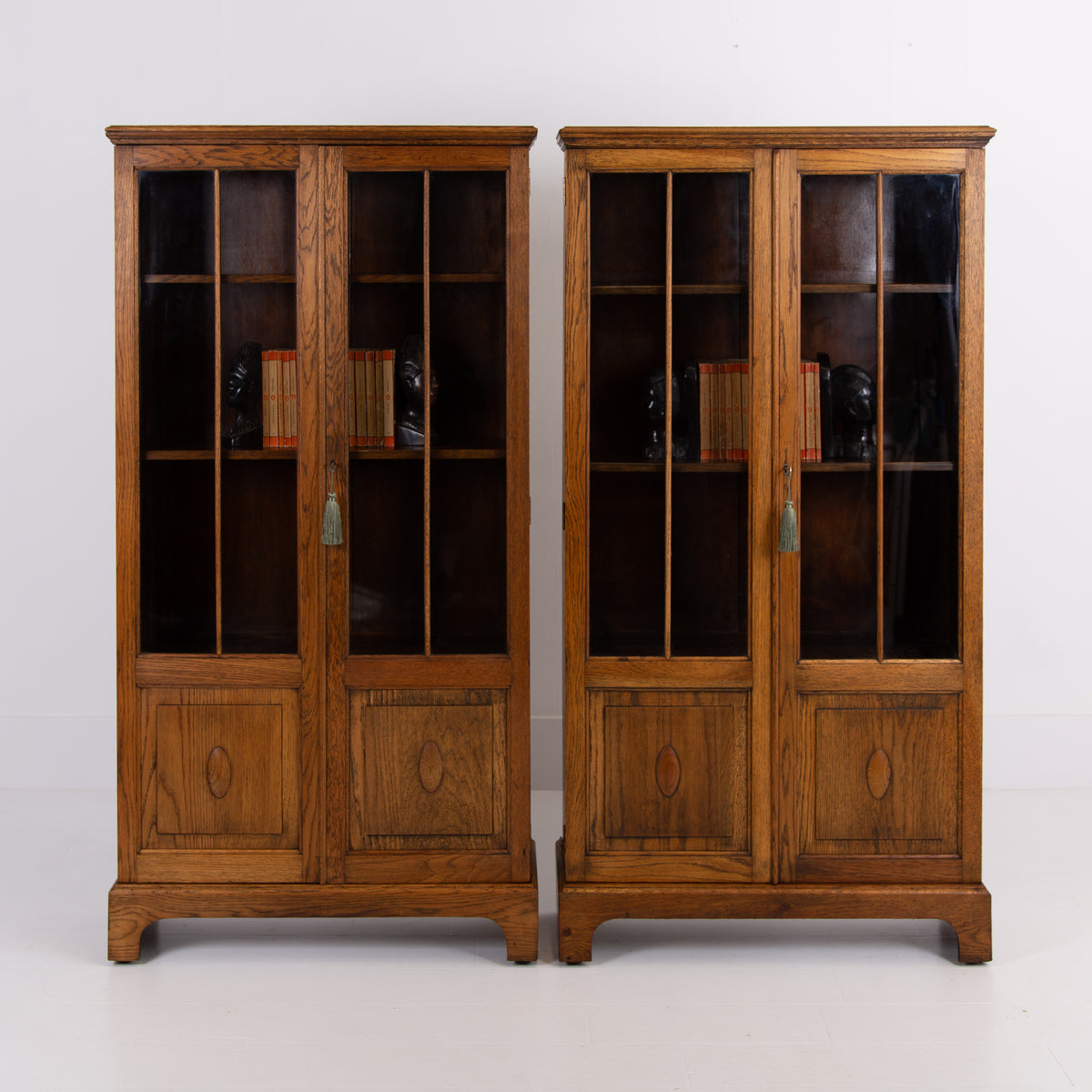 Solid English Oak Glazed Bookcase Cabinet C1930 We Have 2