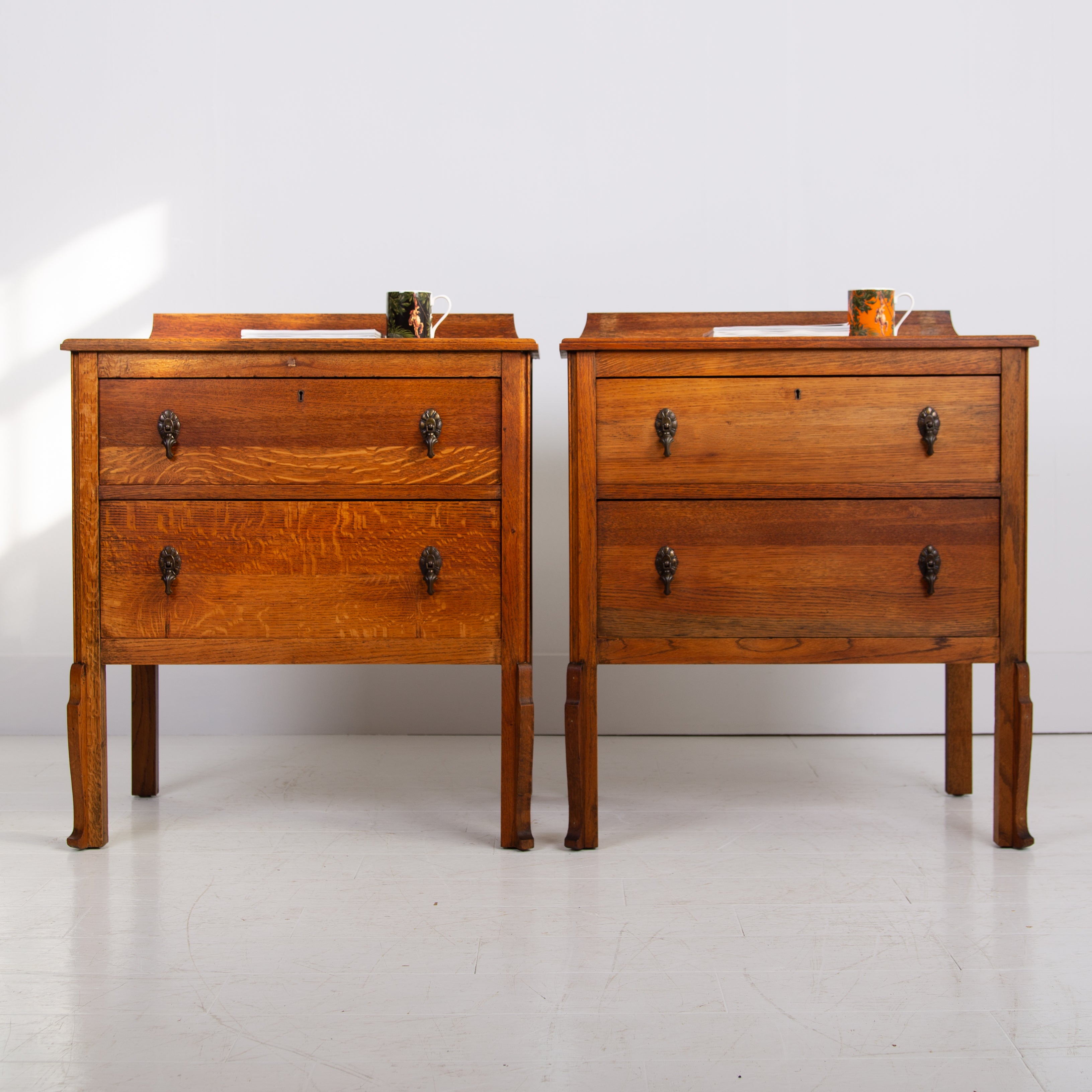 Charming Pair of English Oak Chests of Drawers C1920