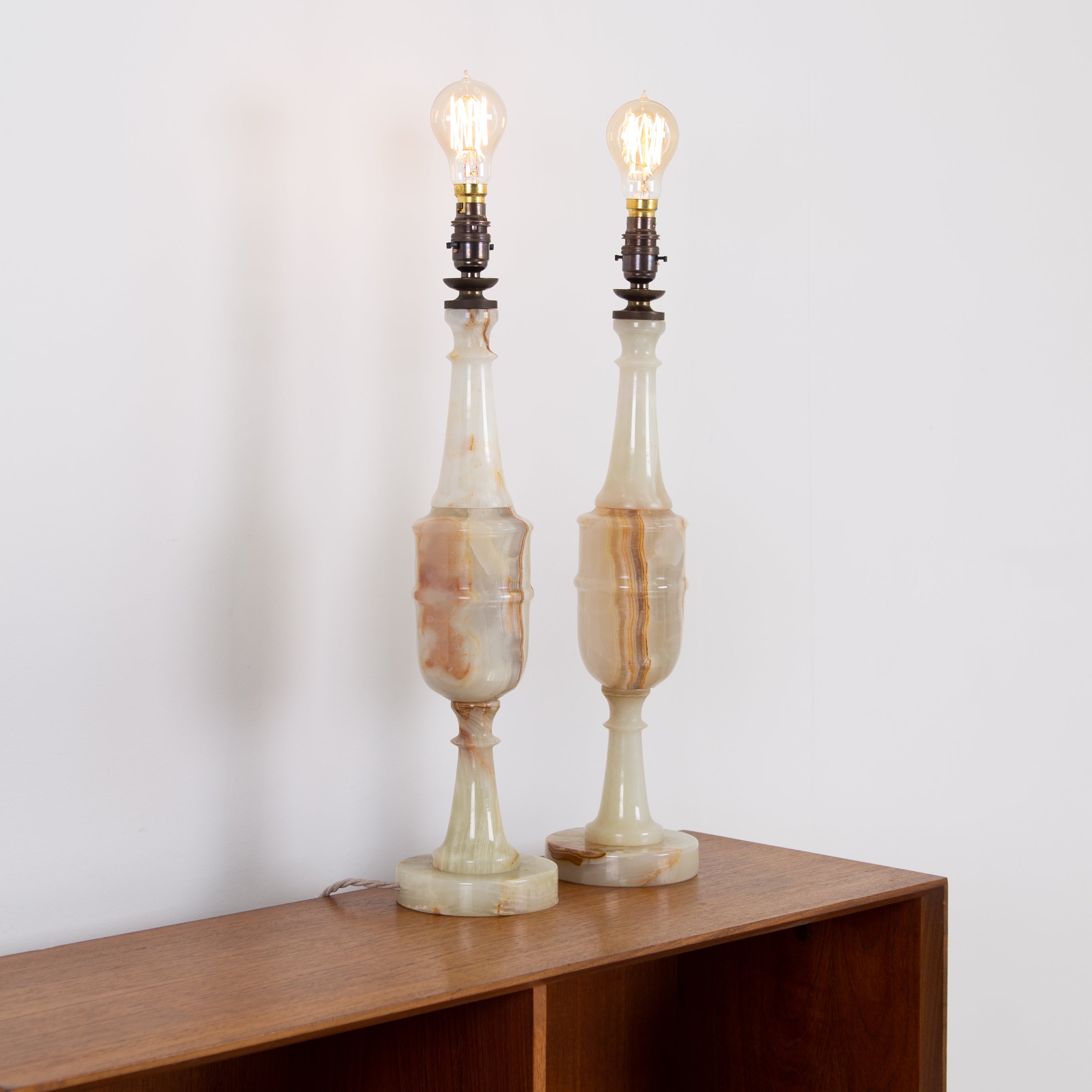 Pair of Large Mid Century Alabaster Table Lamps