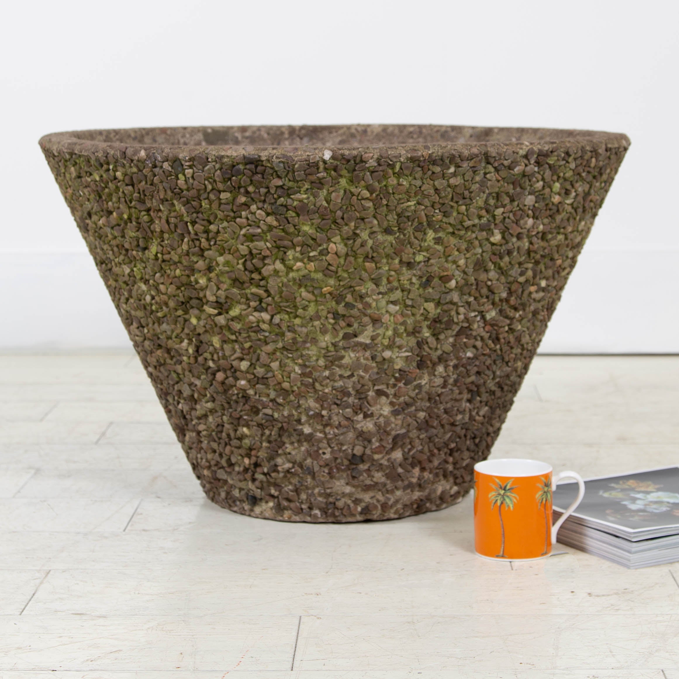 Mid Century Conical Shaped Concrete and Pebble Planter