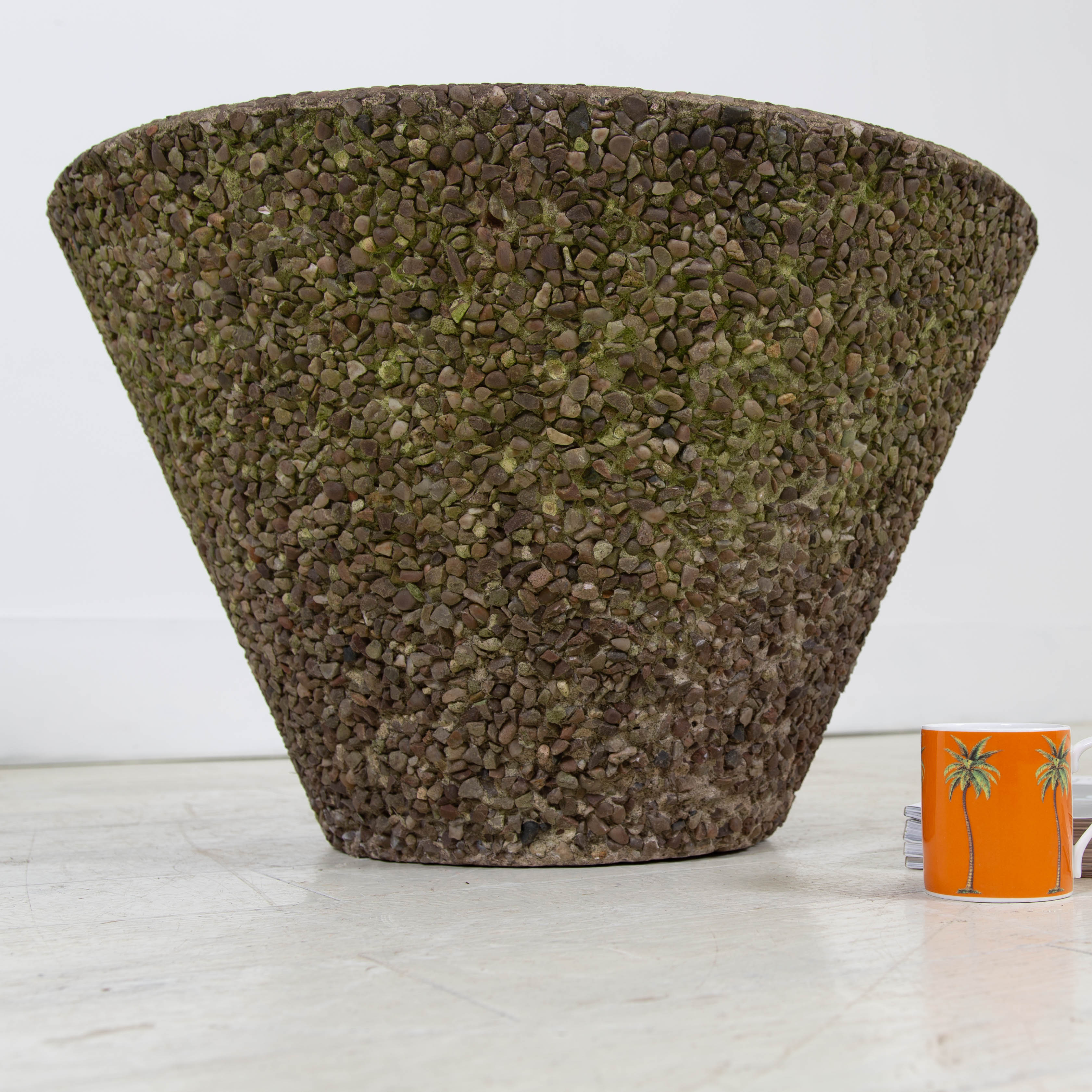 Mid Century Conical Shaped Concrete and Pebble Planter