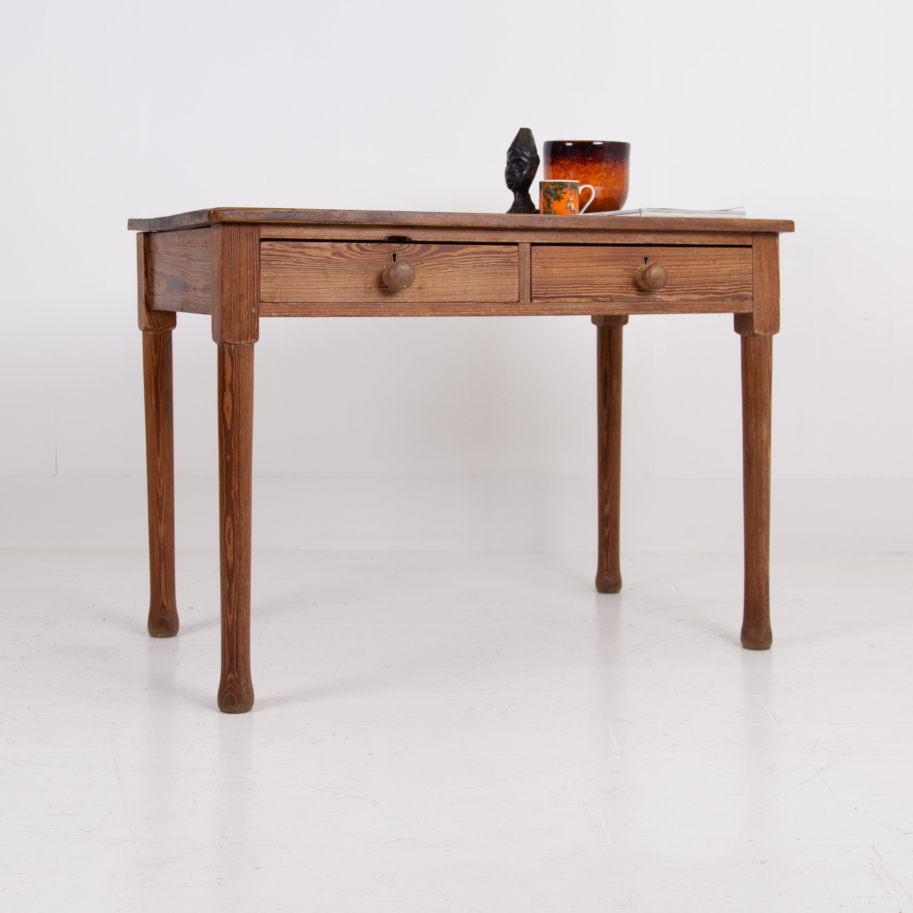 Attractive Early 20th Century Pitch Pine 2 Drawer Desk