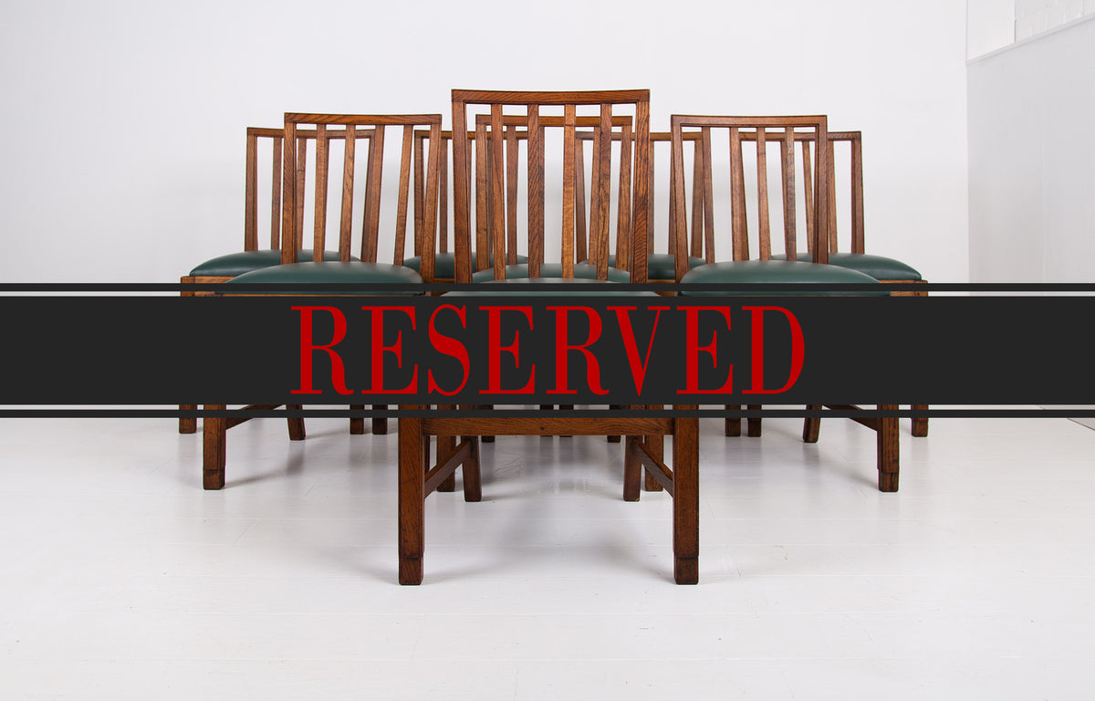 Set of 8 Gordon Russell Arts & Crafts Golden Oak Chairs 1930s