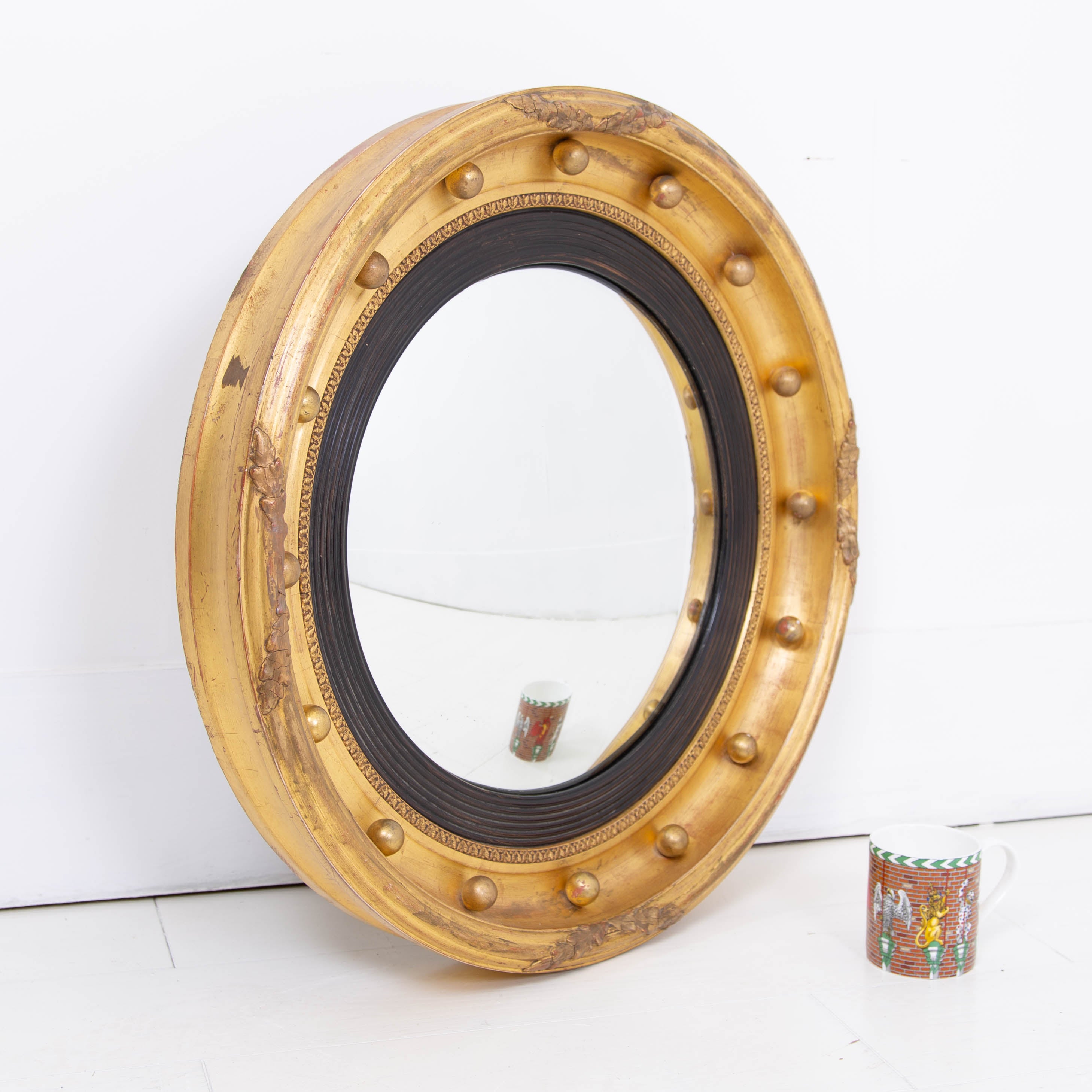 Antique 19th Century Gilt Convex Mirror of Larger Proportions