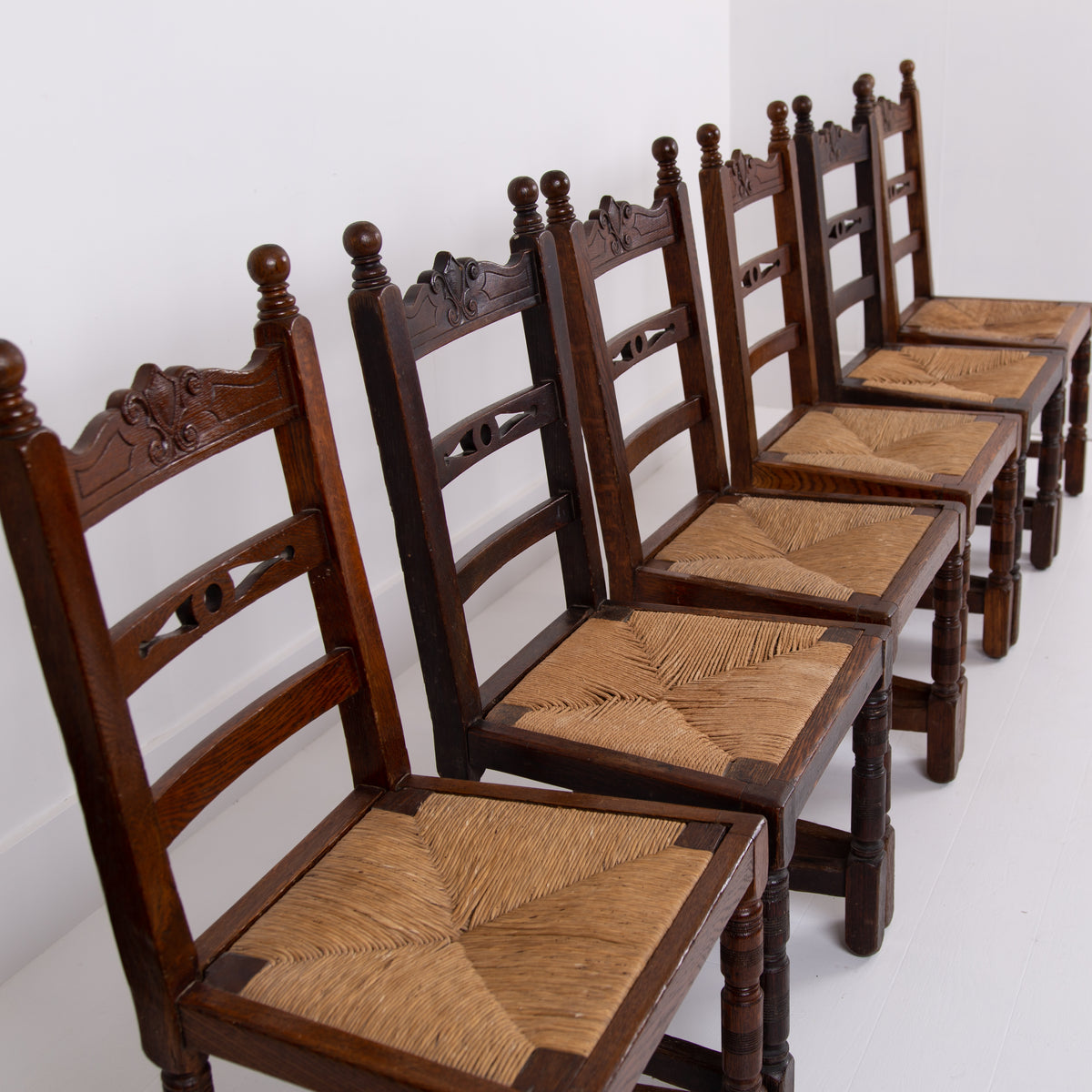 Set of 6 Oak Country Dining Chairs C1910
