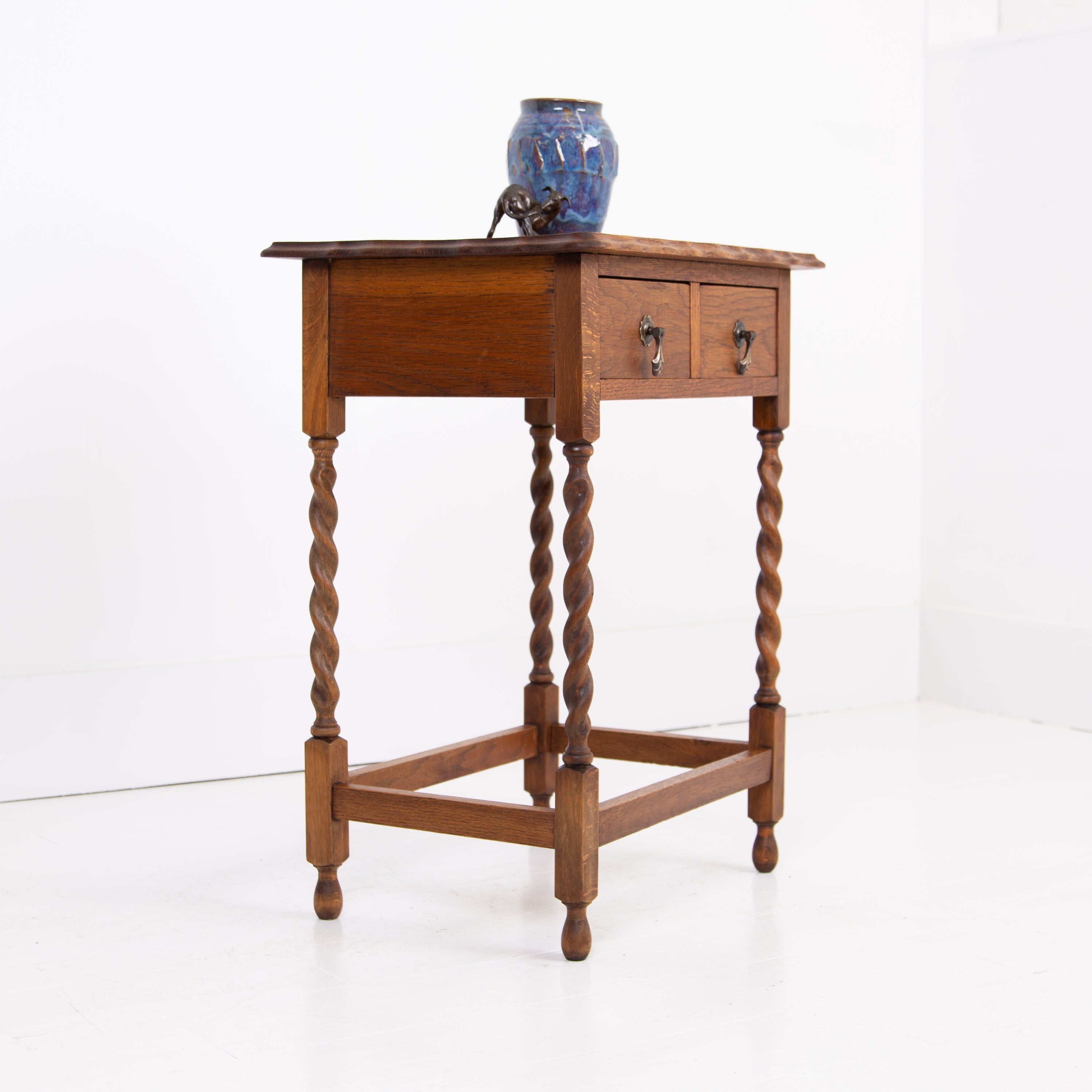 Lovely Little Oak 2 Drawer Side Table C1920