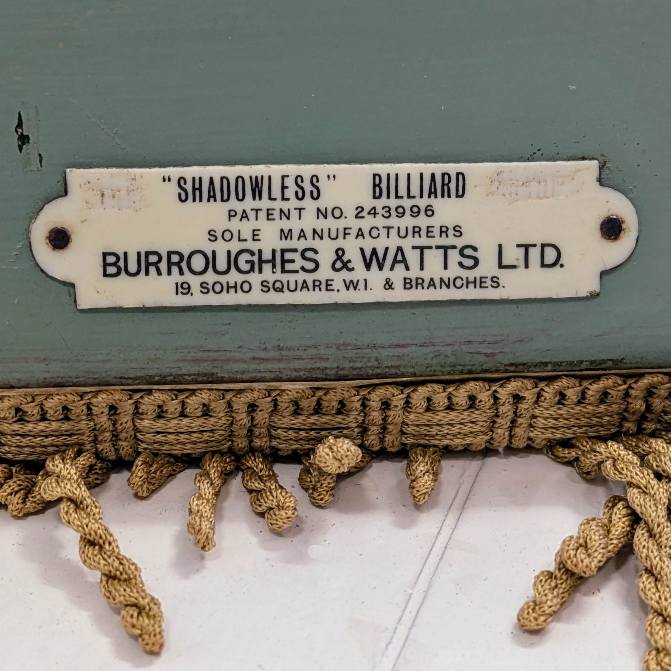 Large 1930s Snooker Table Canopy Light by Burroughes & Watts Ltd of London