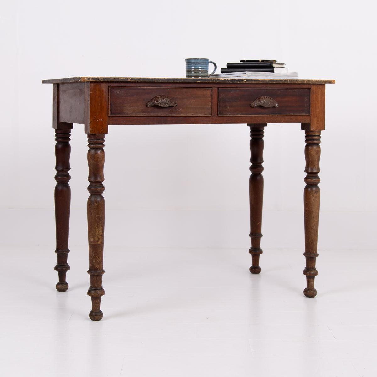 Antique Mid 19th Century 2 Drawer Desk Table 1840