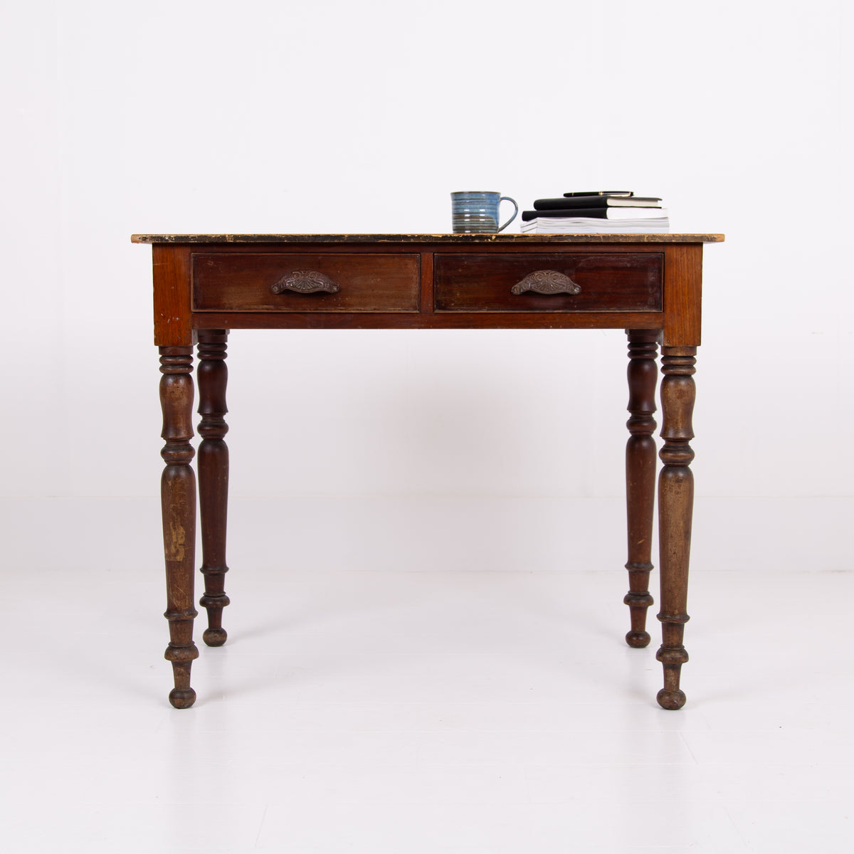 Antique Mid 19th Century 2 Drawer Desk Table 1840