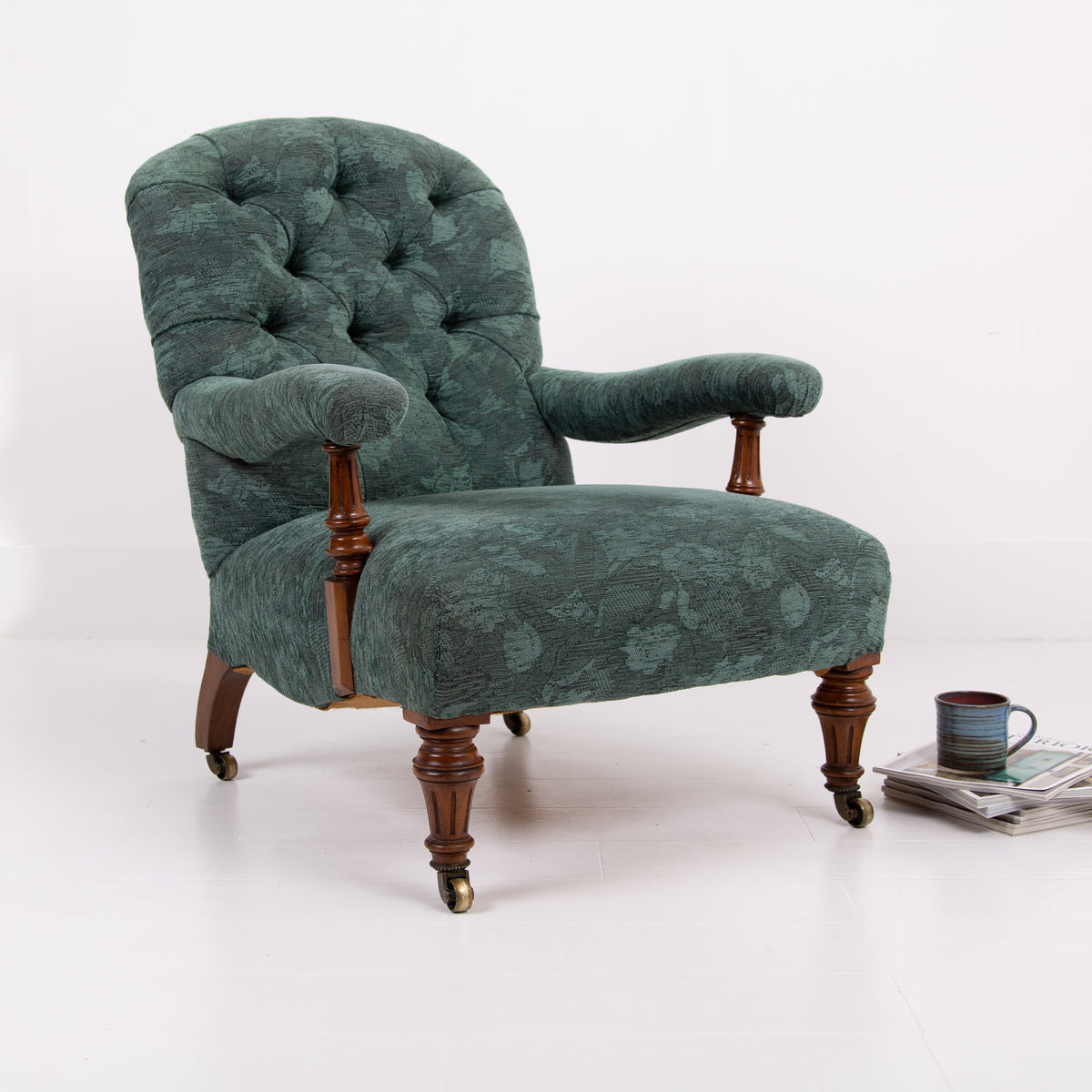 Antique Walnut Open Library Armchair 1870
